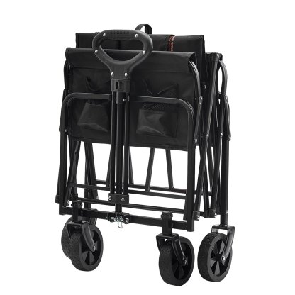 Collapsible Folding Wagon, Beach Wagon Cart with All-Terrain 5in Wheels, Heavy Duty Folding Wagon Cart 220 lbs Weight Capacity with Drink Holders, Sports Wagon for Camping