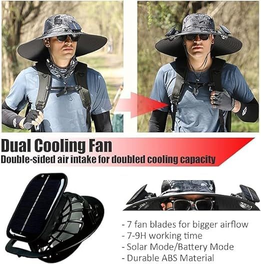 Unisex Wide Brim Solar Fan Outdoor Fishing Hat
