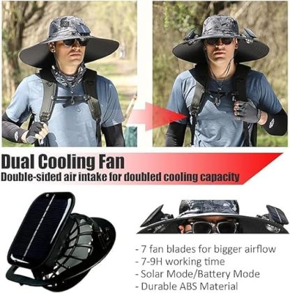 Unisex Wide Brim Solar Fan Outdoor Fishing Hat
