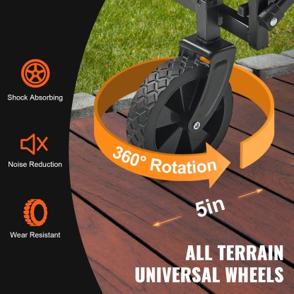 Collapsible Folding Wagon, Beach Wagon Cart with All-Terrain 5in Wheels, Heavy Duty Folding Wagon Cart 220 lbs Weight Capacity with Drink Holders, Sports Wagon for Camping