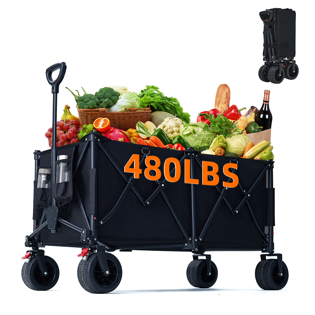 Beach Cart with Large Wheels for Beach, Garden, Camping, Groceries, Shopping