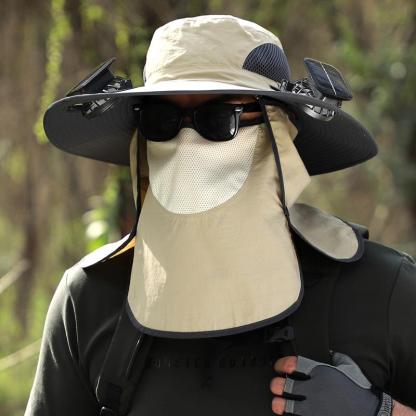 Unisex Wide Brim Solar Fan Outdoor Fishing Hat