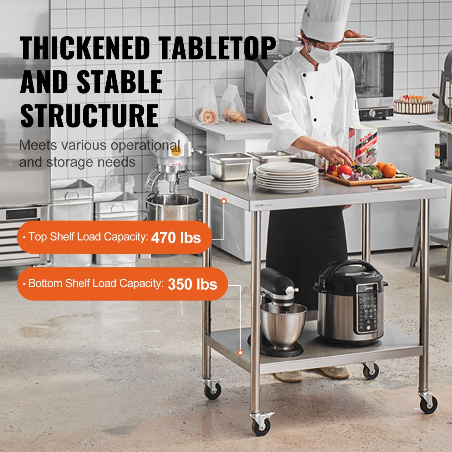 Utility Carts Stainless Steel Work Table Heavy Duty Food Prep Worktable