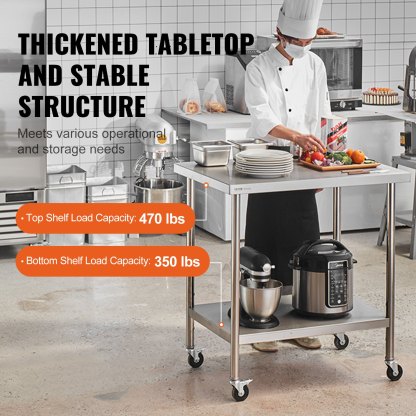 Utility Carts Stainless Steel Work Table Heavy Duty Food Prep Worktable