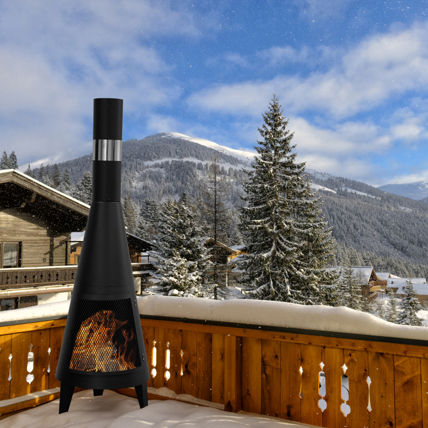 Modern Mesh Chiminea Fireplace Metal Wood Burning Fire Pit