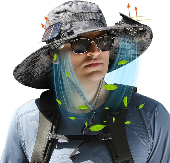 Unisex Wide Brim Solar Fan Outdoor Fishing Hat
