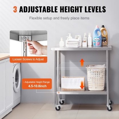 Utility Carts Stainless Steel Work Table Heavy Duty Food Prep Worktable