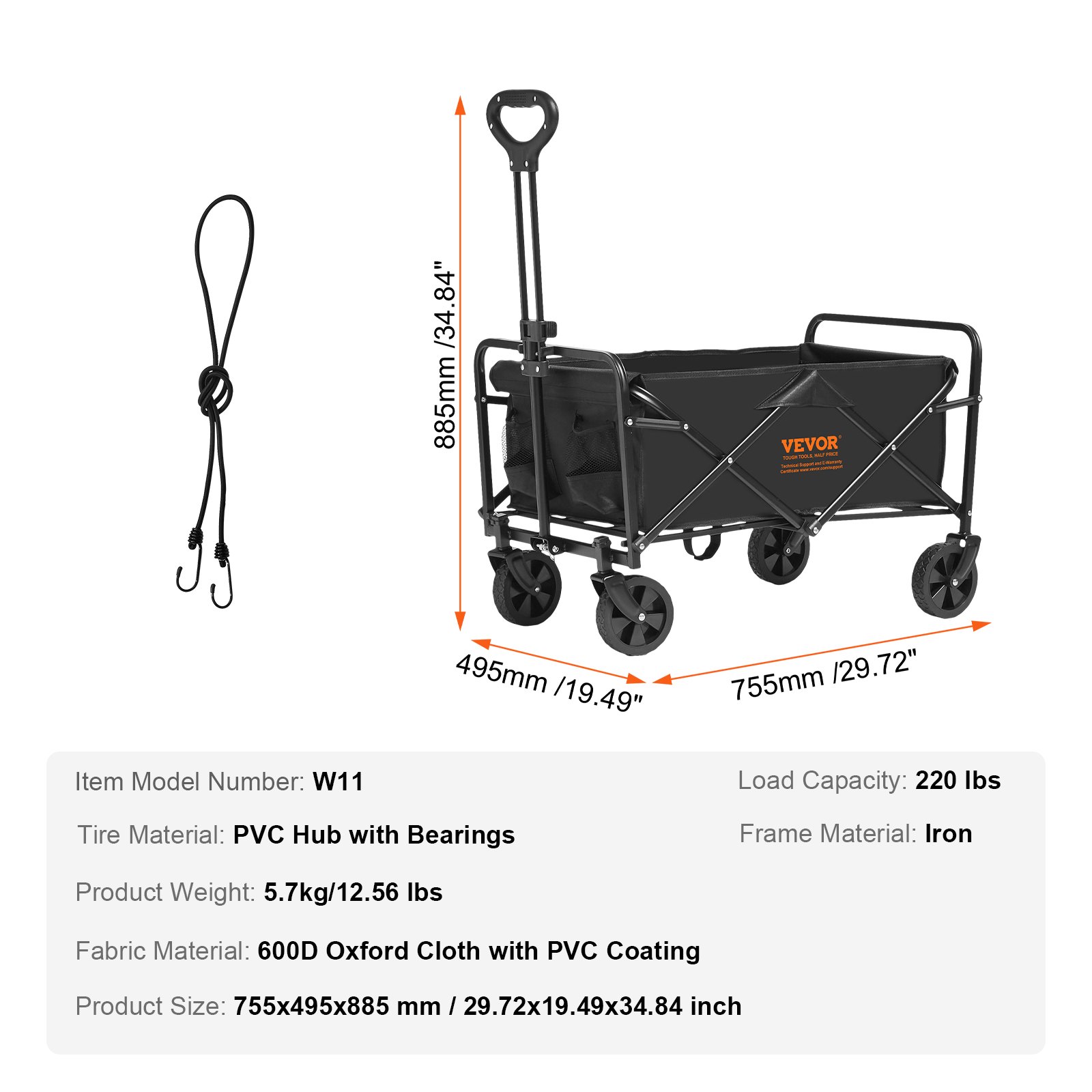 Collapsible Folding Wagon, Beach Wagon Cart with All-Terrain 5in Wheels, Heavy Duty Folding Wagon Cart 220 lbs Weight Capacity with Drink Holders, Sports Wagon for Camping