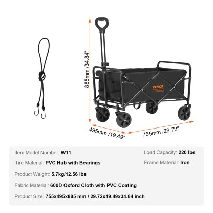 Collapsible Folding Wagon, Beach Wagon Cart with All-Terrain 5in Wheels, Heavy Duty Folding Wagon Cart 220 lbs Weight Capacity with Drink Holders, Sports Wagon for Camping