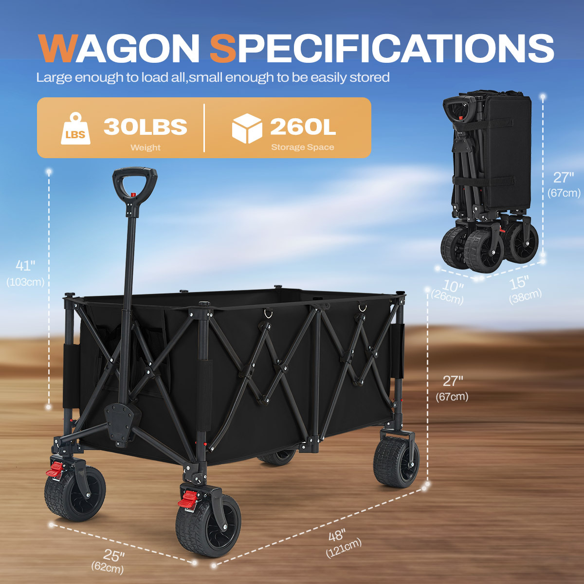 Beach Cart with Large Wheels for Beach, Garden, Camping, Groceries, Shopping
