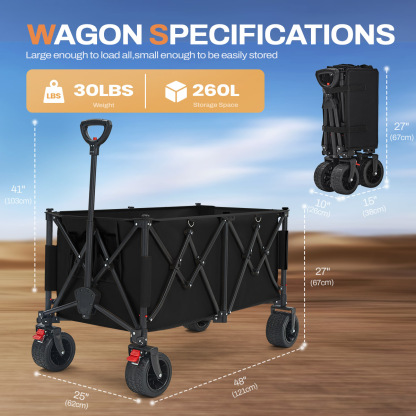 Beach Cart with Large Wheels for Beach, Garden, Camping, Groceries, Shopping