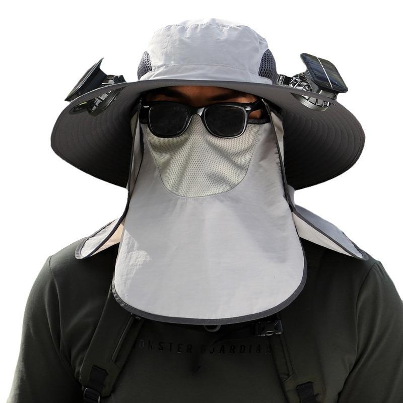 Unisex Wide Brim Solar Fan Outdoor Fishing Hat