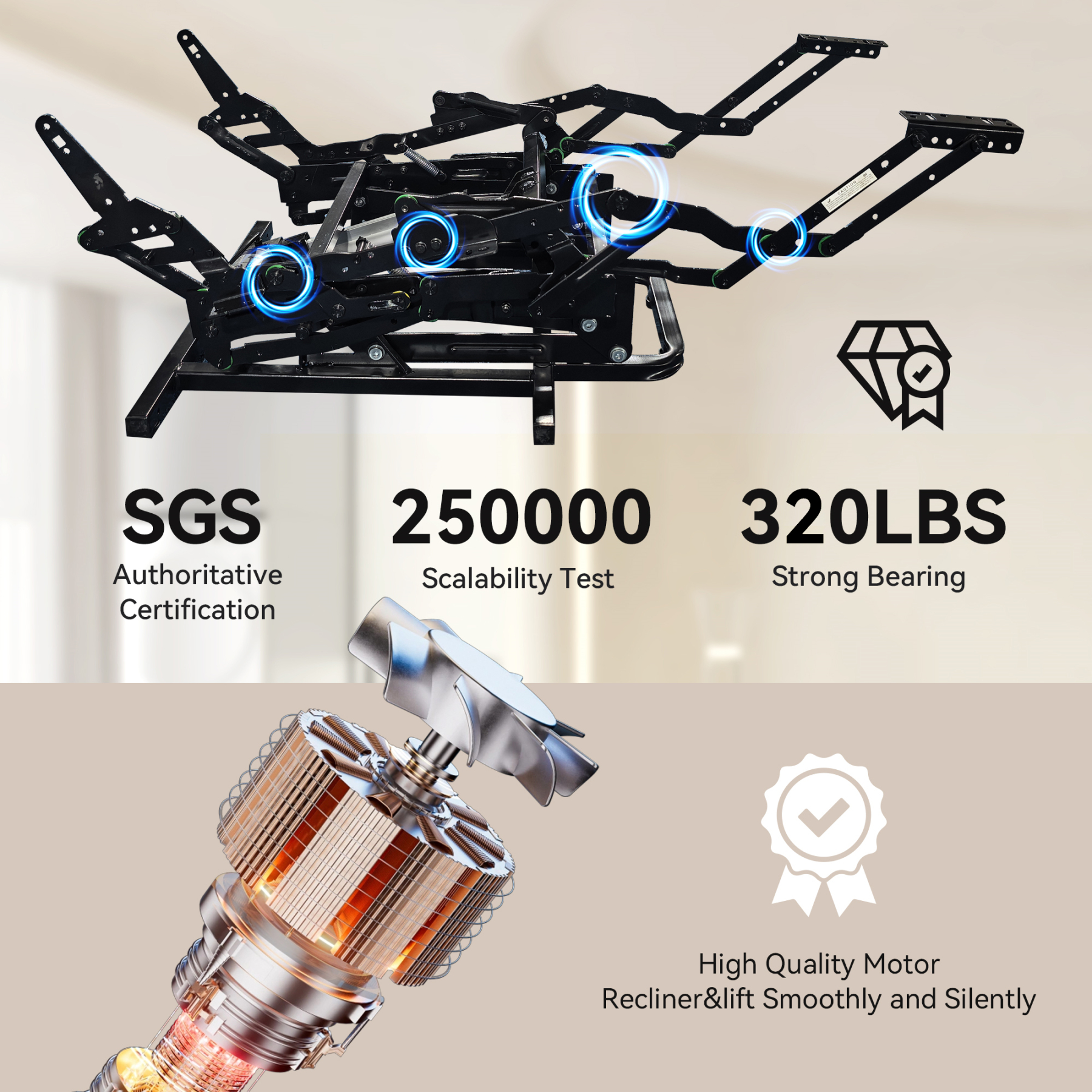 Sailvan Lift Chair, Power Lift Recliner for Elderly &Post-Surgery Recovery, Electric Lift Reclining Chair with Cup Holder, 90°- 155°Adjustable Backrest Fabric Recliner, for Living Room