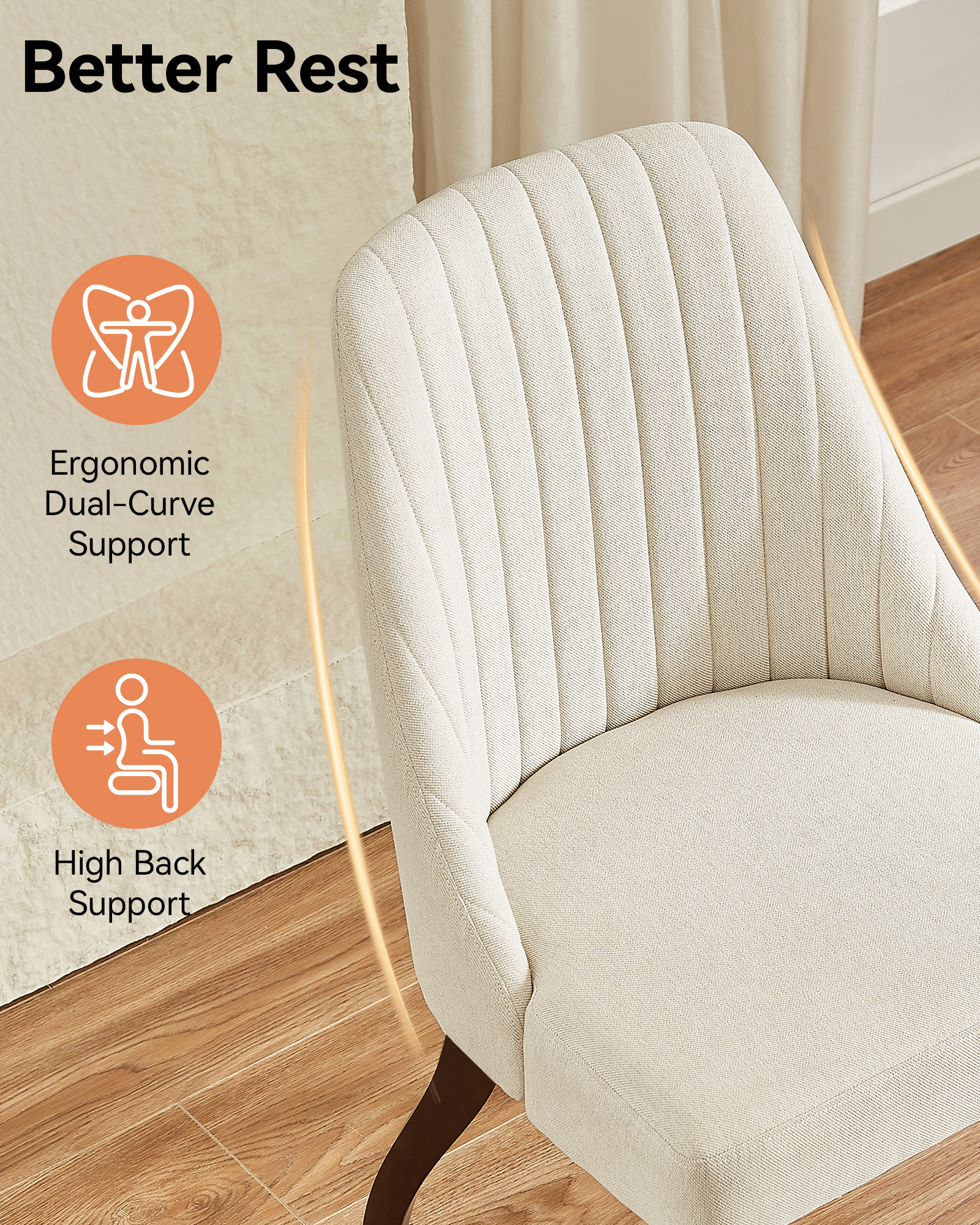  Upholstered Dining Chairs Set of 2,Mid-Century Modern Kitchen Chairs with Curved Backrest, Solid Wood Legs Chairs for Dining Kitchen Living Room Bedroom