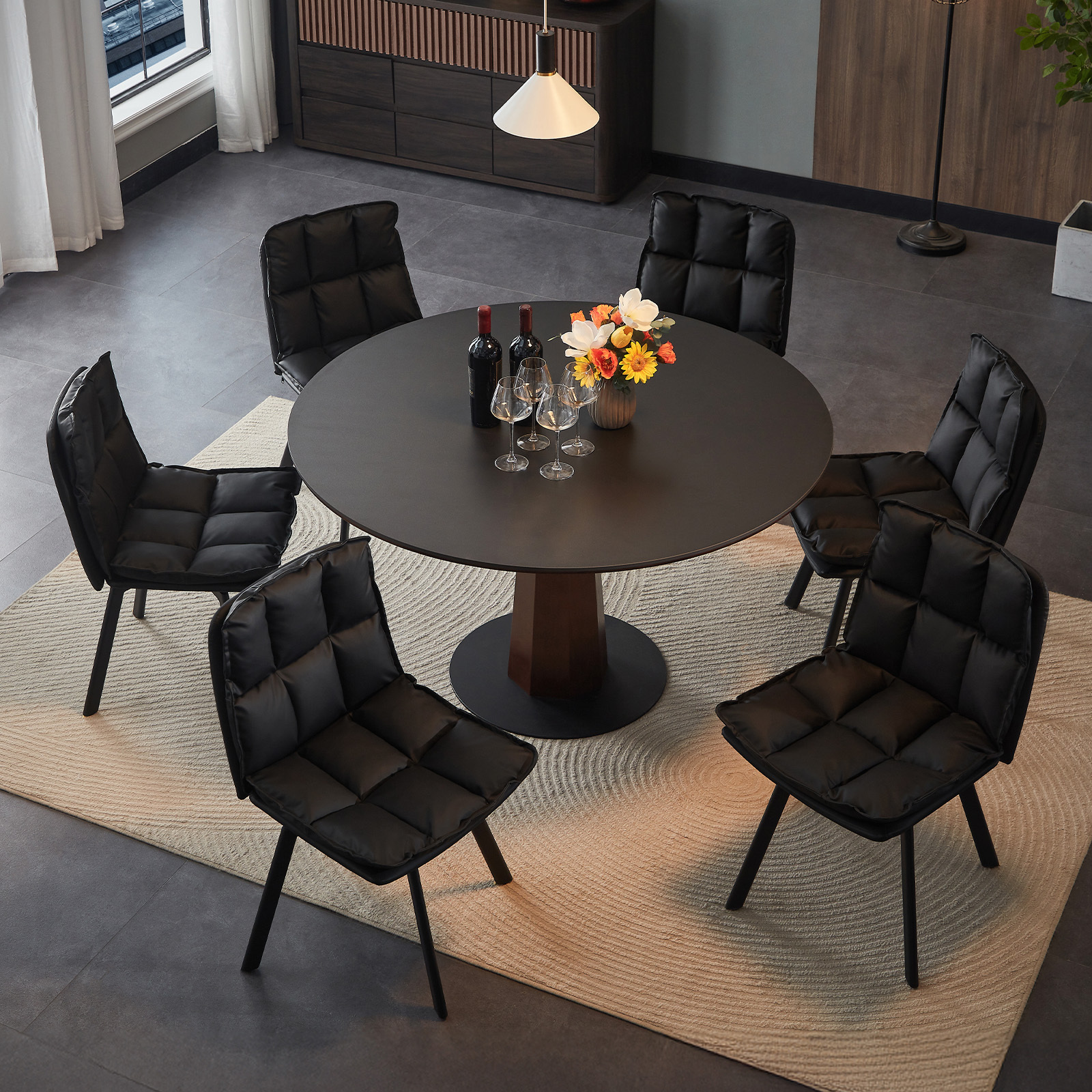 Sailvan Swivel Dining Chair Set, Faux Leather Upholstered Kitchen Chair, Mid Century Modern Dining Room Chair with Rotating Seats and Metal Legs for Home, Restaurant, Office (Black)