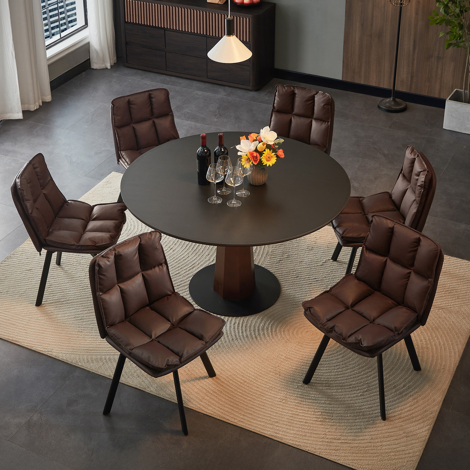 Sailvan Swivel Dining Chair Set, Faux Leather Upholstered Kitchen Chair, Mid Century Modern Dining Room Chair with Rotating Seats and Metal Legs for Home, Restaurant, Office (Black)