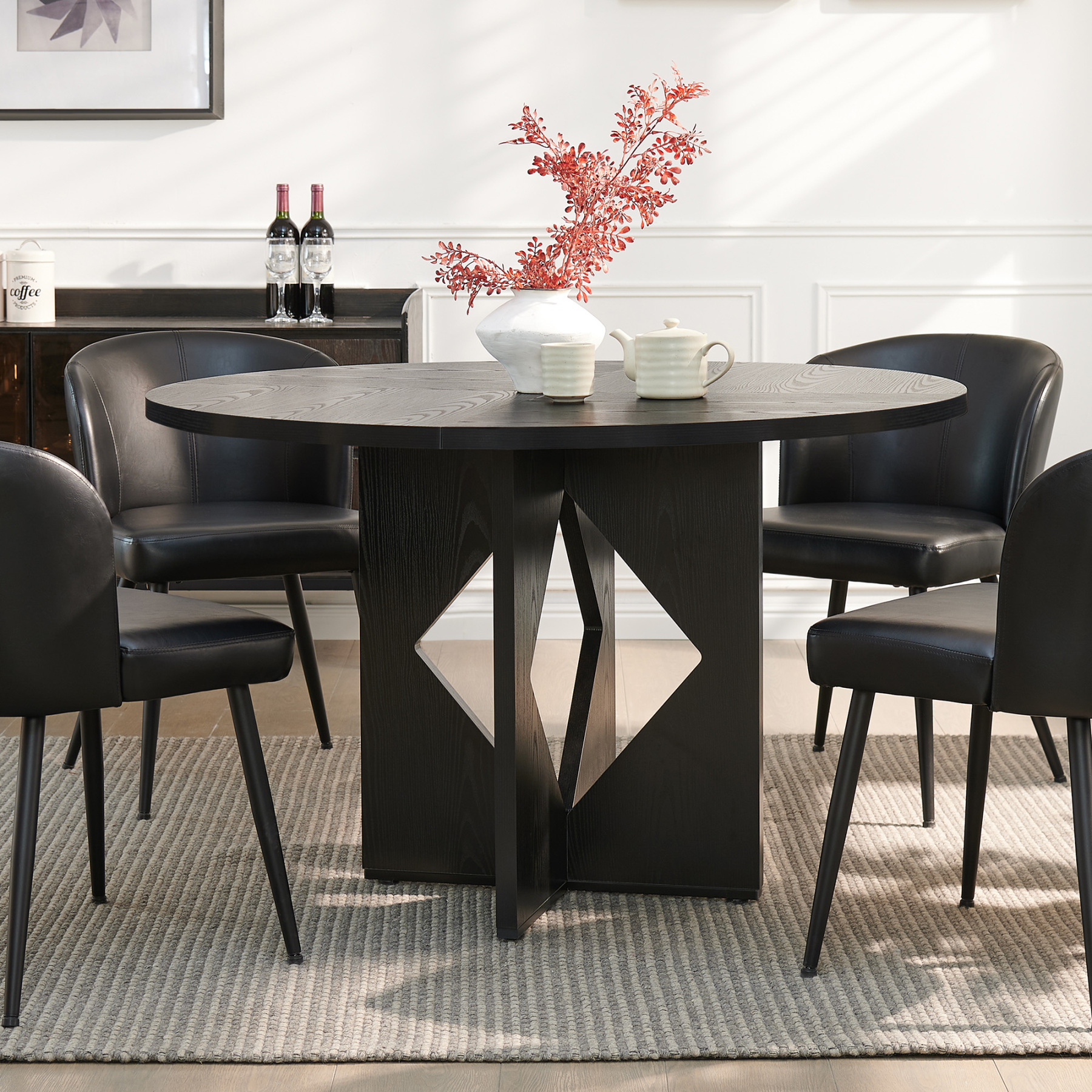 Sailvan Round Dining Table for 4, 47 Inches Farmhouse Dinner Table with Wooden Pedestal Base, Modern Kitchen and Dining Room Circle Table, Space Saving Dining Table