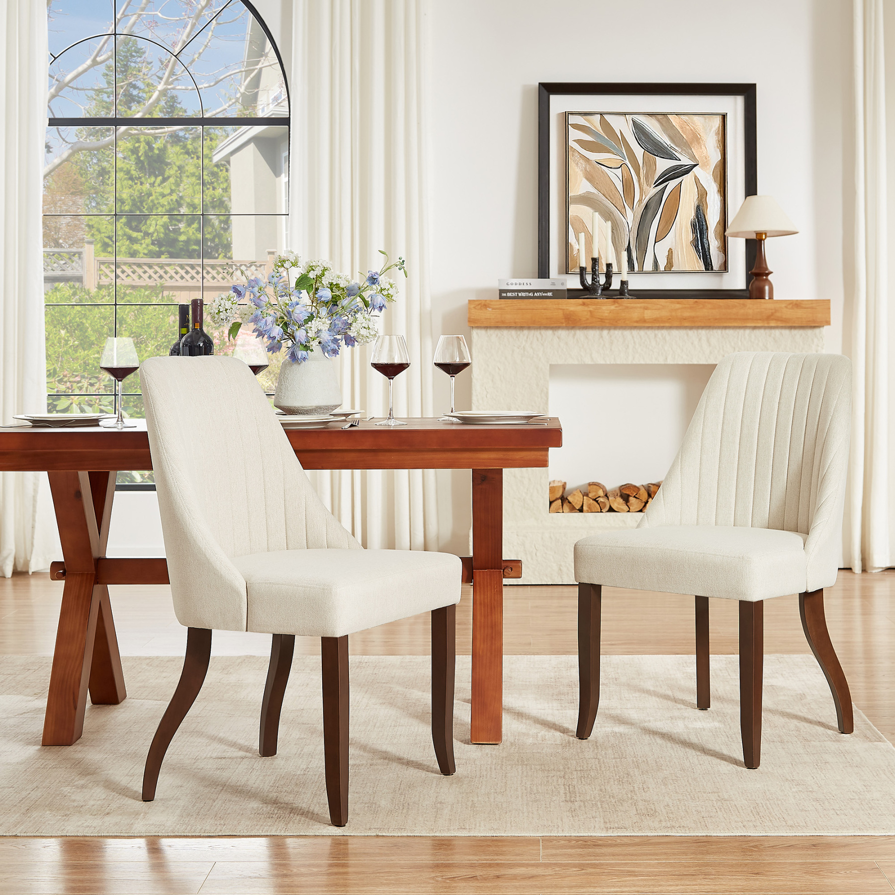  Upholstered Dining Chairs Set of 2,Mid-Century Modern Kitchen Chairs with Curved Backrest, Solid Wood Legs Chairs for Dining Kitchen Living Room Bedroom