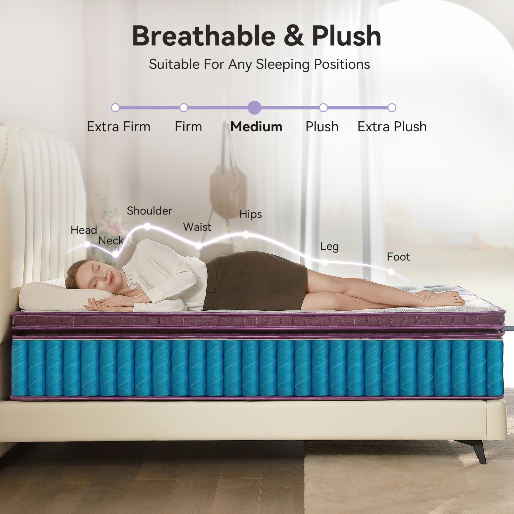 12 inch Hybrid Mattress in a Box for Pressure Relieving, Medium Firm, Cooling Memory Foam Mattress Ultra Plush Black Mattress with Washable Cover, CertiPUR-US