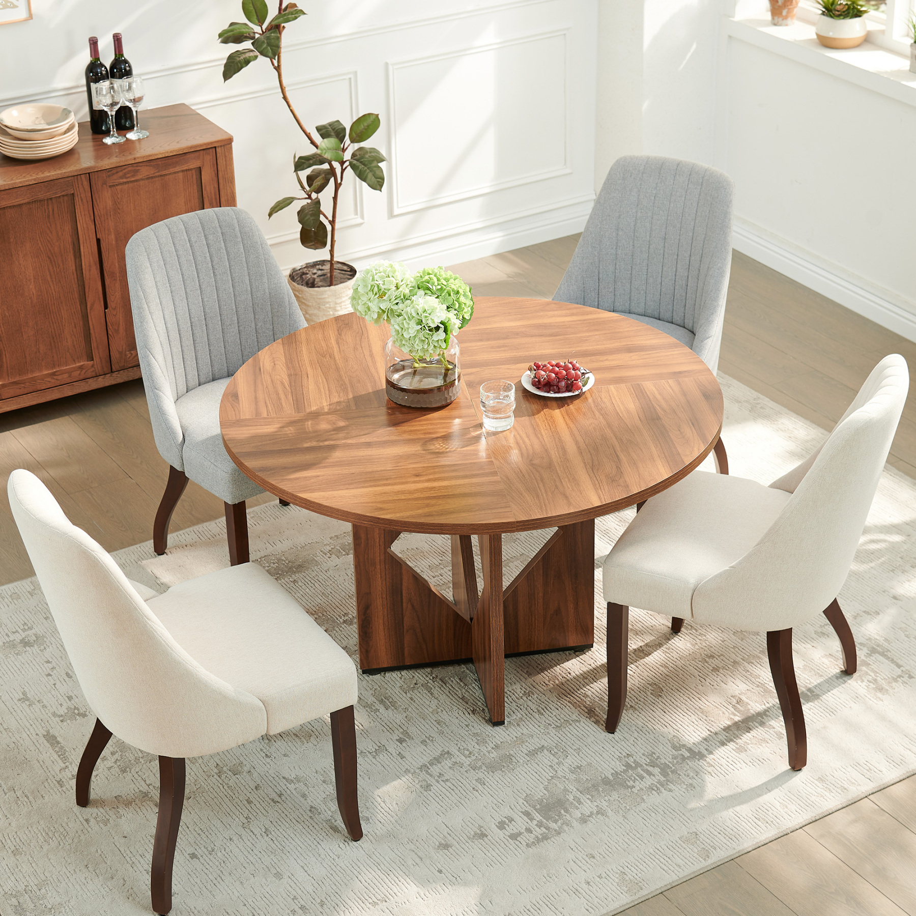 Sailvan Round Dining Table for 4, 47 Inches Farmhouse Dinner Table with Wooden Pedestal Base, Modern Kitchen and Dining Room Circle Table, Space Saving Dining Table