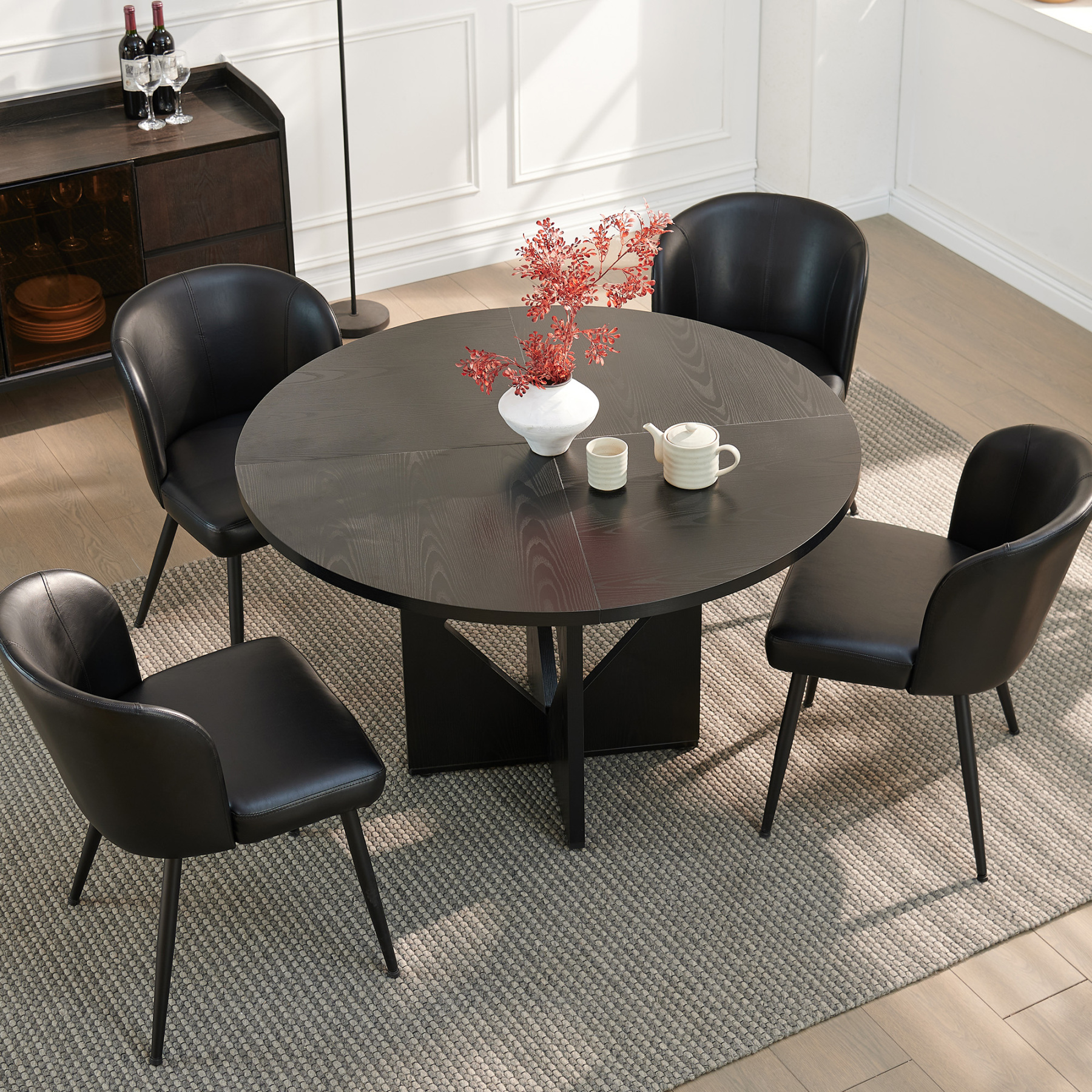 Sailvan Round Dining Table for 4, 47 Inches Farmhouse Dinner Table with Wooden Pedestal Base, Modern Kitchen and Dining Room Circle Table, Space Saving Dining Table