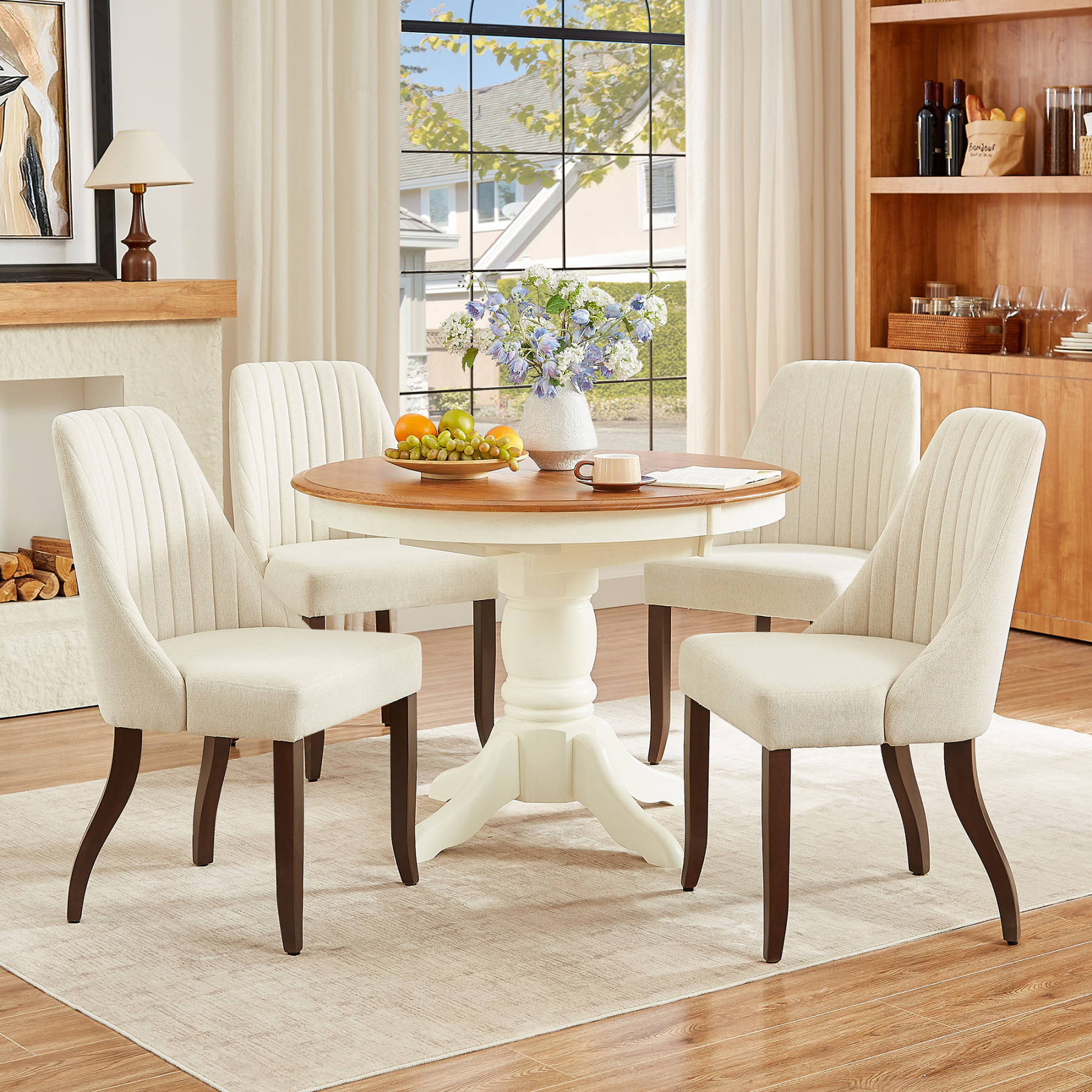  Upholstered Dining Chairs Set of 2,Mid-Century Modern Kitchen Chairs with Curved Backrest, Solid Wood Legs Chairs for Dining Kitchen Living Room Bedroom