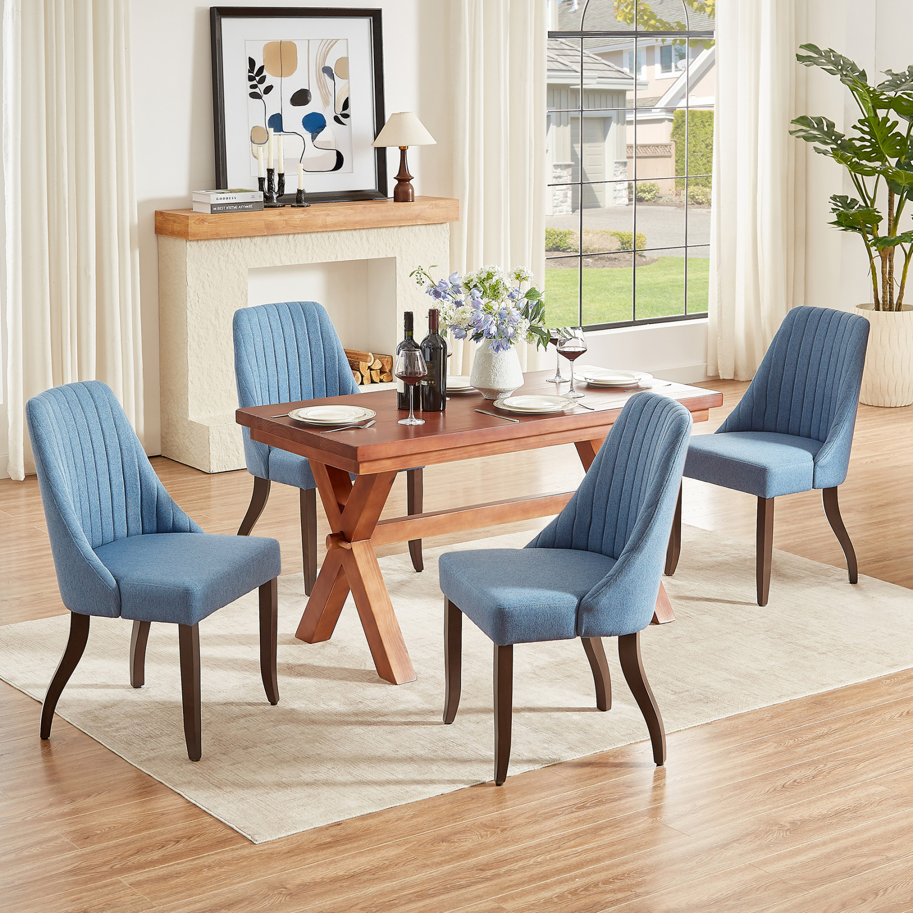  Upholstered Dining Chairs Set of 2,Mid-Century Modern Kitchen Chairs with Curved Backrest, Solid Wood Legs Chairs for Dining Kitchen Living Room Bedroom