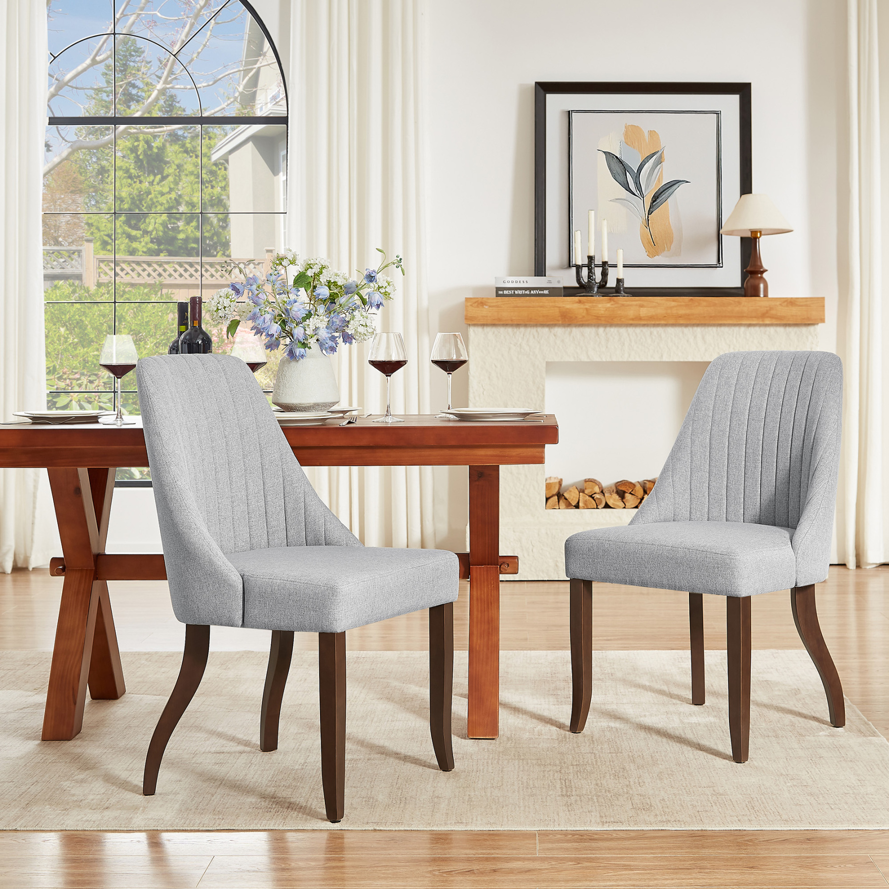  Upholstered Dining Chairs Set of 2,Mid-Century Modern Kitchen Chairs with Curved Backrest, Solid Wood Legs Chairs for Dining Kitchen Living Room Bedroom