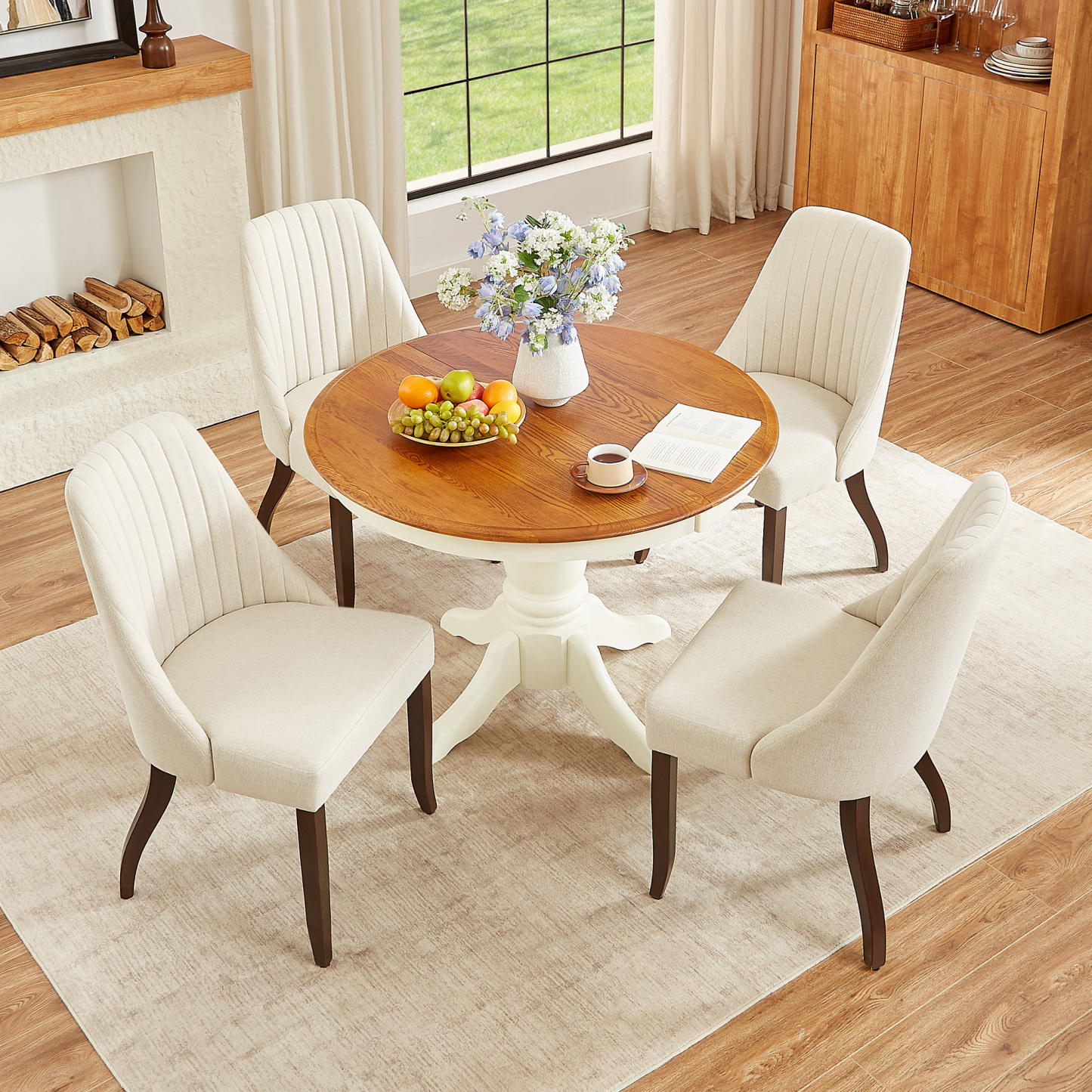  Upholstered Dining Chairs Set of 2,Mid-Century Modern Kitchen Chairs with Curved Backrest, Solid Wood Legs Chairs for Dining Kitchen Living Room Bedroom
