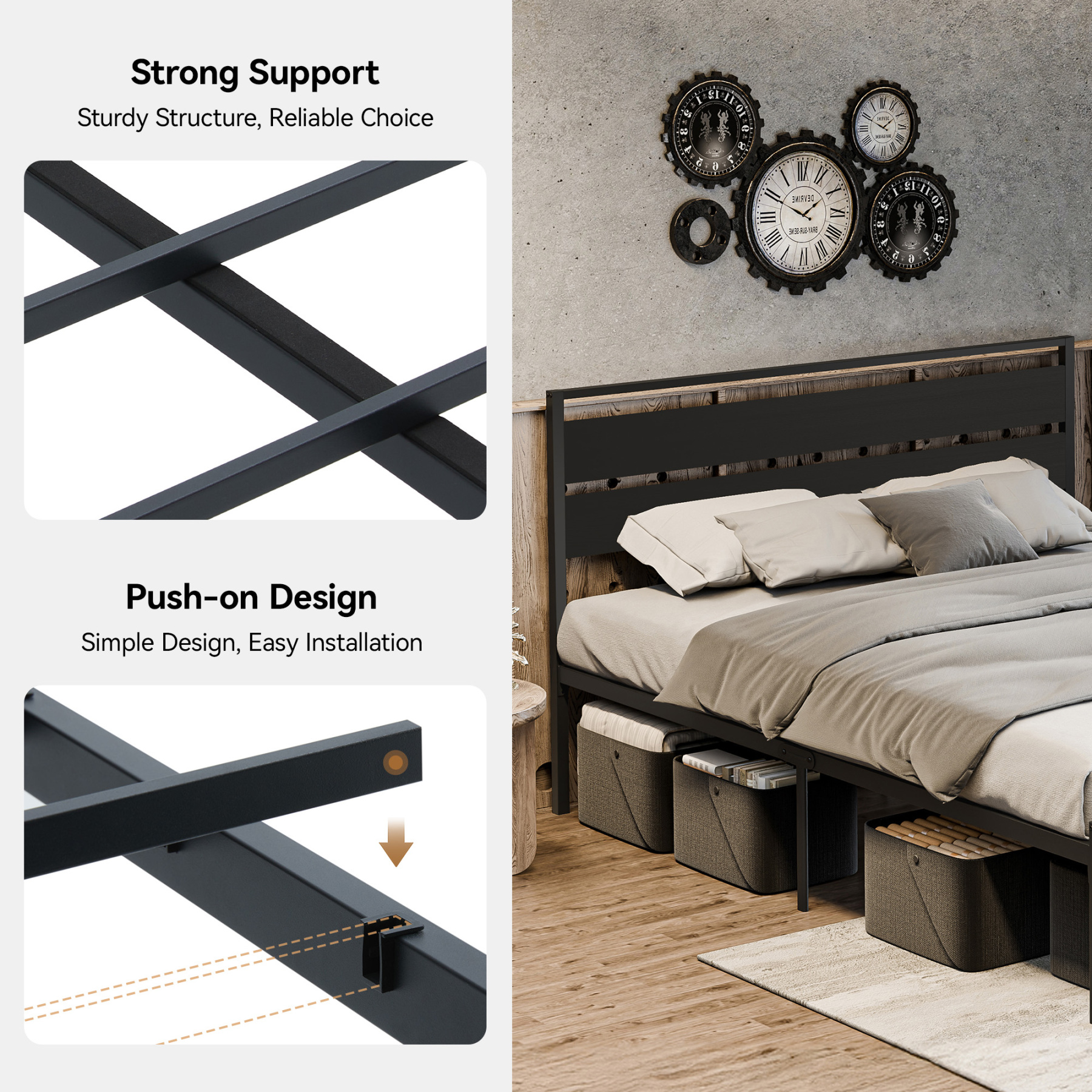 Sailvan Queen Bed Frame with Headboard, Platform Bed with Metal Slat Support, No Box Spring Needed, Dark Gray