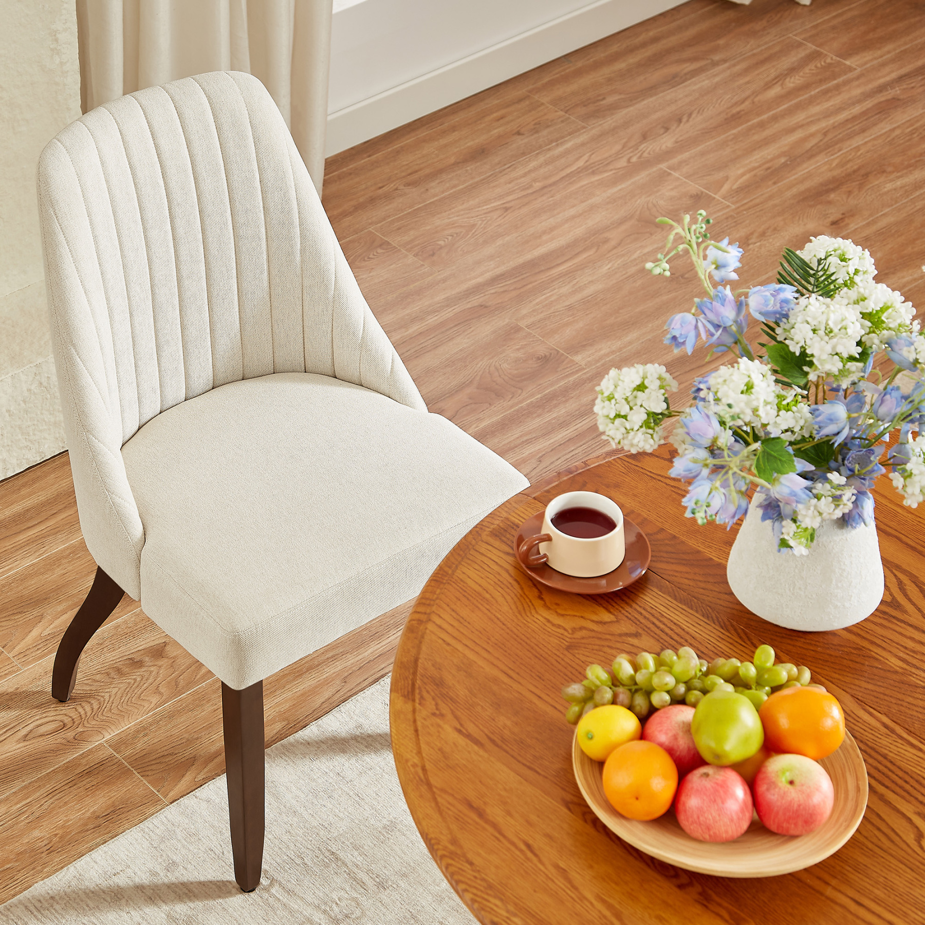  Upholstered Dining Chairs Set of 2,Mid-Century Modern Kitchen Chairs with Curved Backrest, Solid Wood Legs Chairs for Dining Kitchen Living Room Bedroom