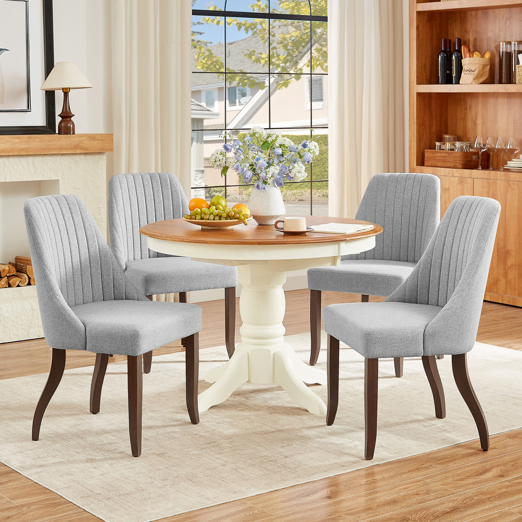  Upholstered Dining Chairs Set of 2,Mid-Century Modern Kitchen Chairs with Curved Backrest, Solid Wood Legs Chairs for Dining Kitchen Living Room Bedroom