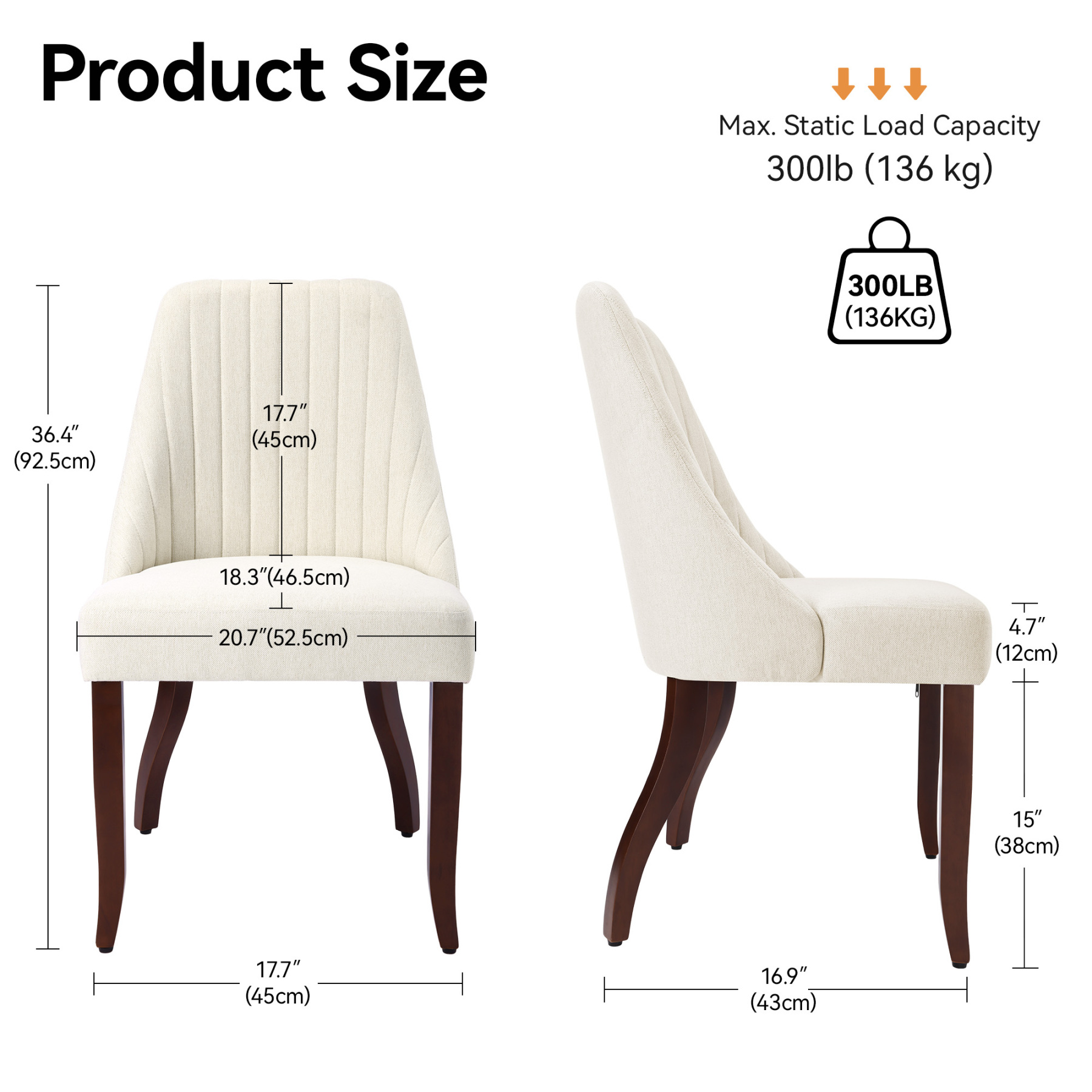  Upholstered Dining Chairs Set of 2,Mid-Century Modern Kitchen Chairs with Curved Backrest, Solid Wood Legs Chairs for Dining Kitchen Living Room Bedroom