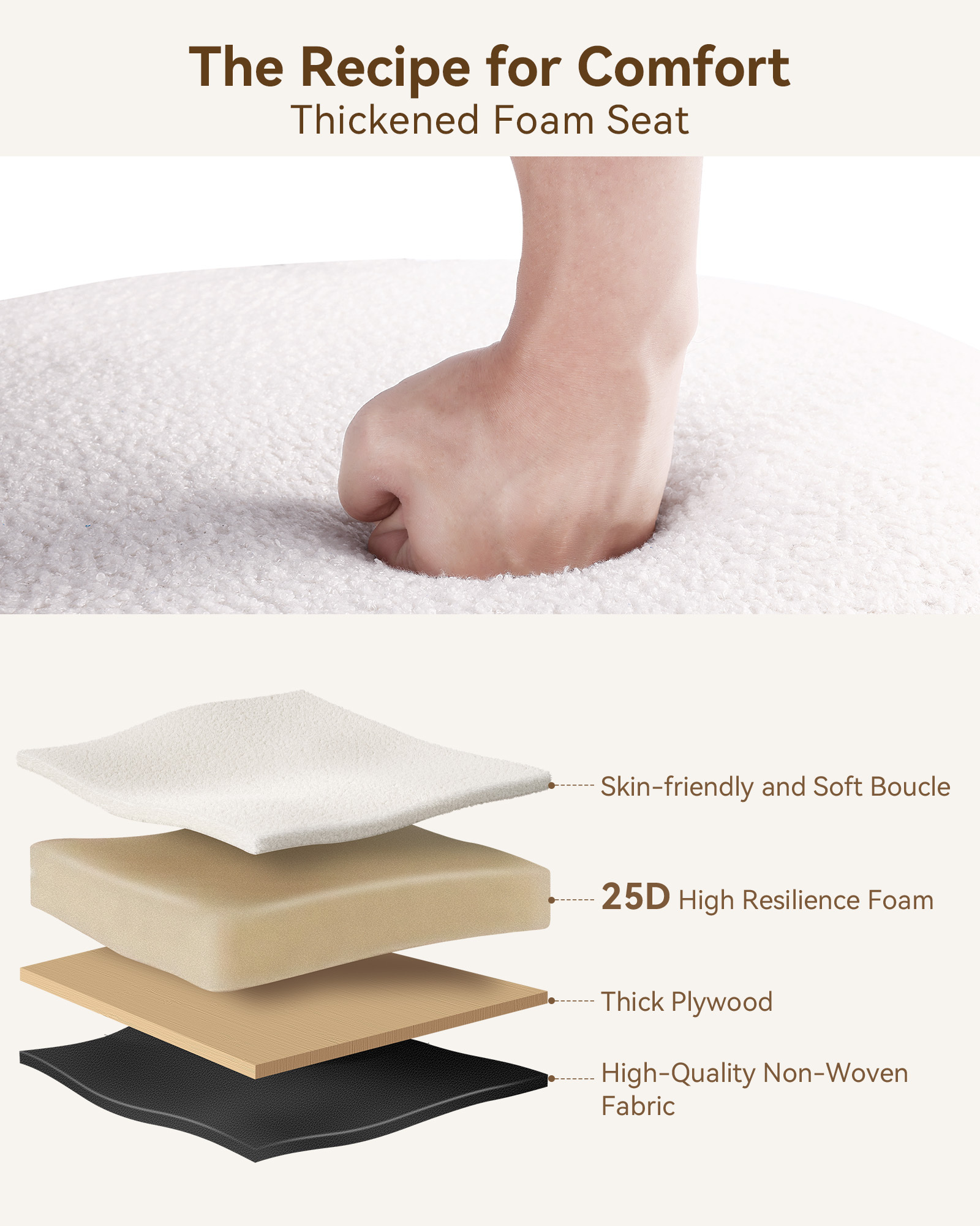 Sailvan Set of 2/4/6 Dining Chairs, Upholstered Rattan Kitchen & Dining Room Chairs with Rattan Backrest & Boucle Cushion, Farmhouse Dining Room Chair with Metal Leg