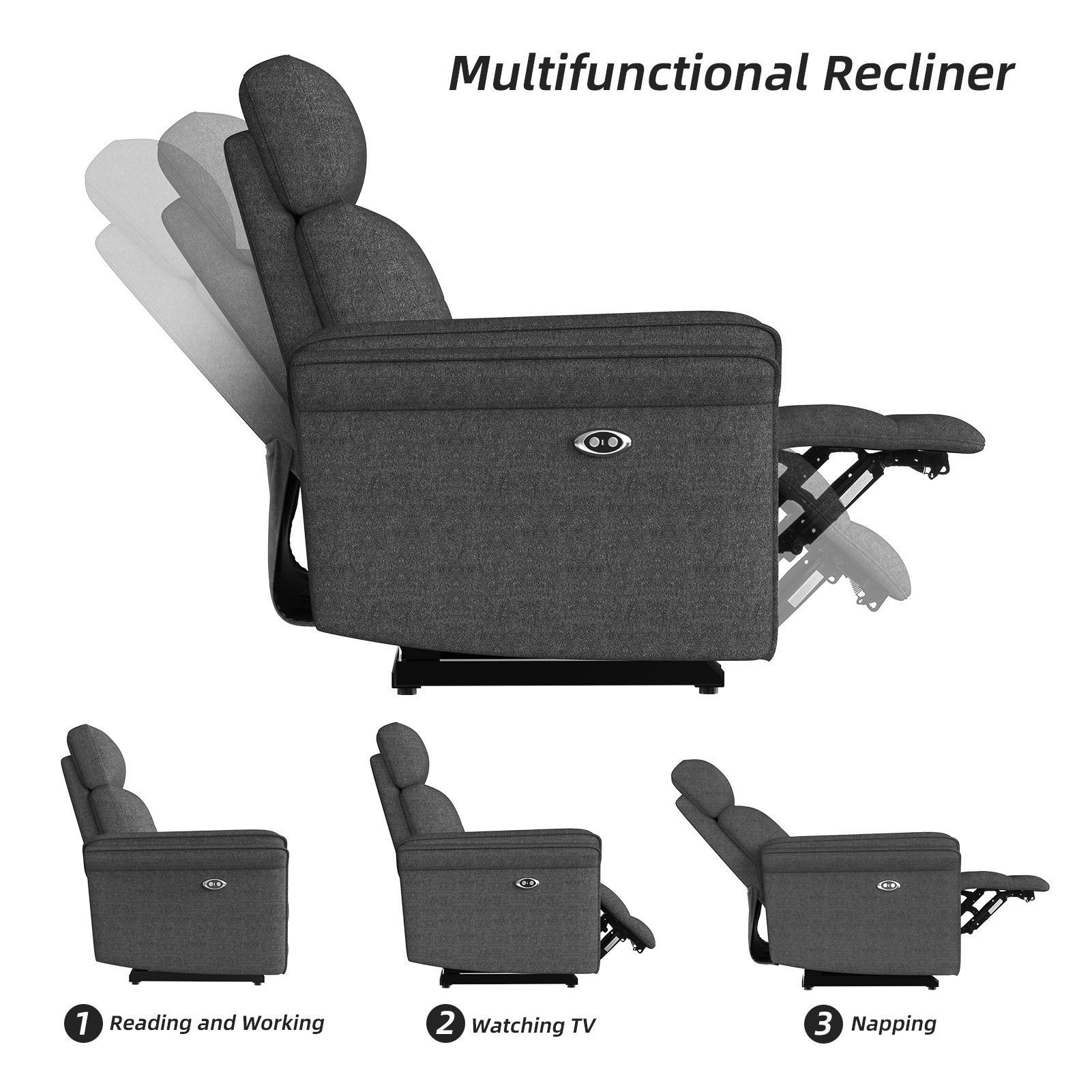 Susalt Power Recliner Chair for Adults, Living Room Accent Chairs Velvet Single Sofa for Home Theatre Seating & Reading with Overstuffed Arms & USB Charging