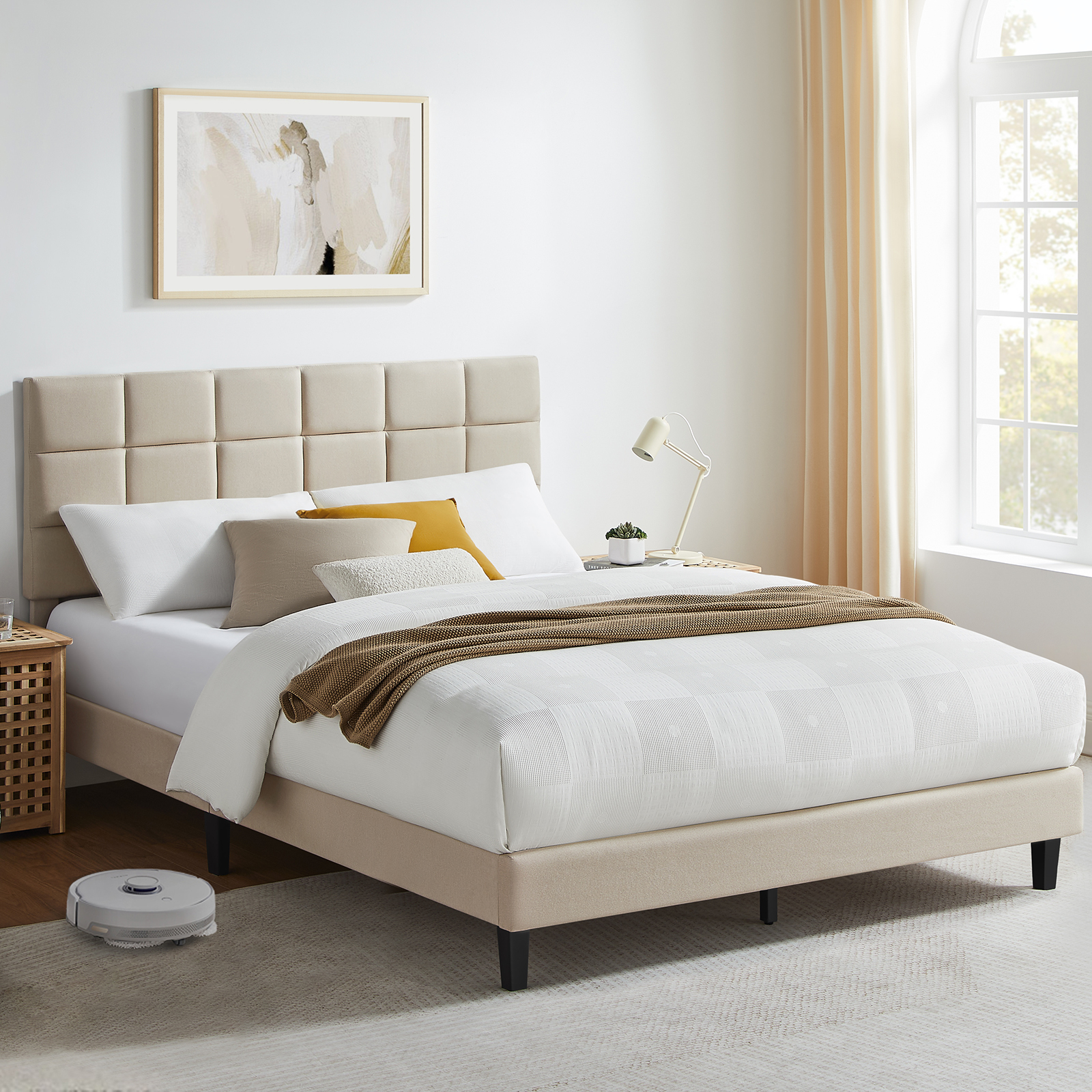 Susalt Full Size Bed Frames with Headboard, Full Bed Frame with Adjust