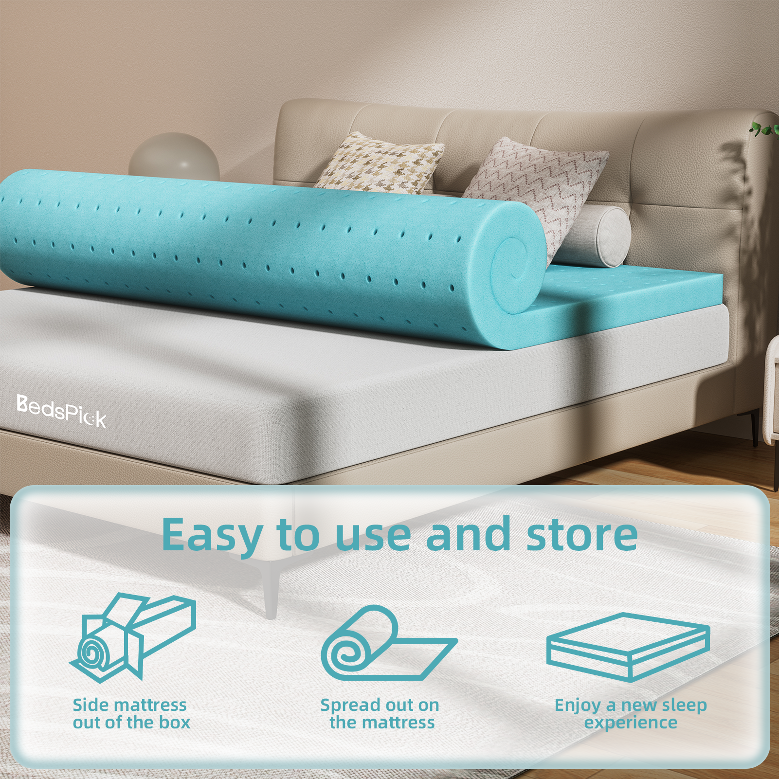 Mattress Topper, Twin XL Size Memory Foam Cooling Mattress Pad, for Bedroom, Dormitory, Folding Bed Pad for Camping, Moving