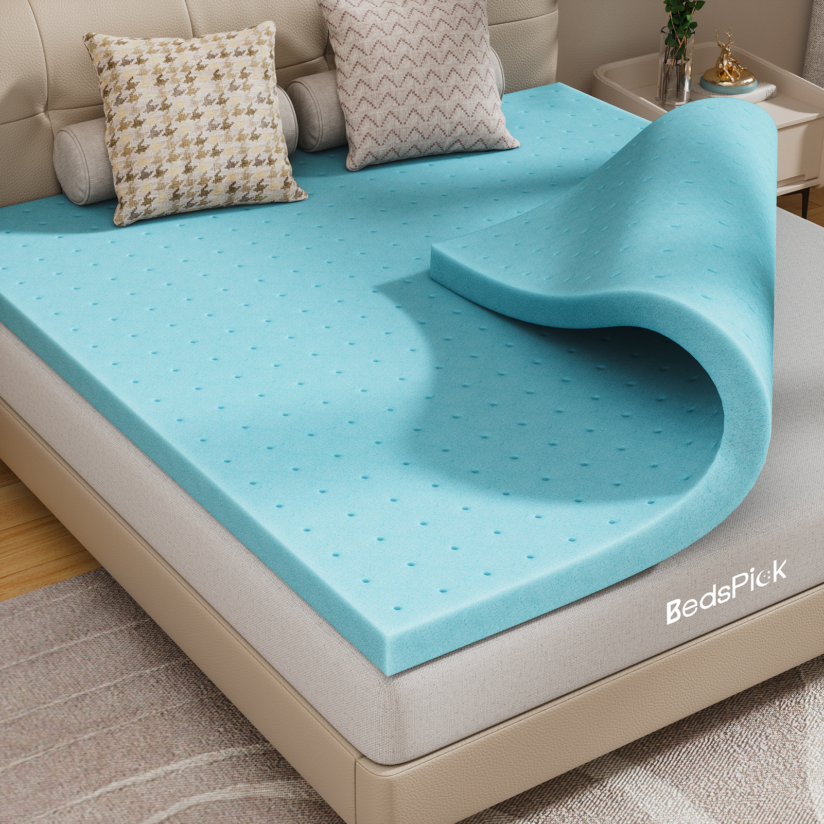 Mattress Topper, Twin XL Size Memory Foam Cooling Mattress Pad, for Bedroom, Dormitory, Folding Bed Pad for Camping, Moving