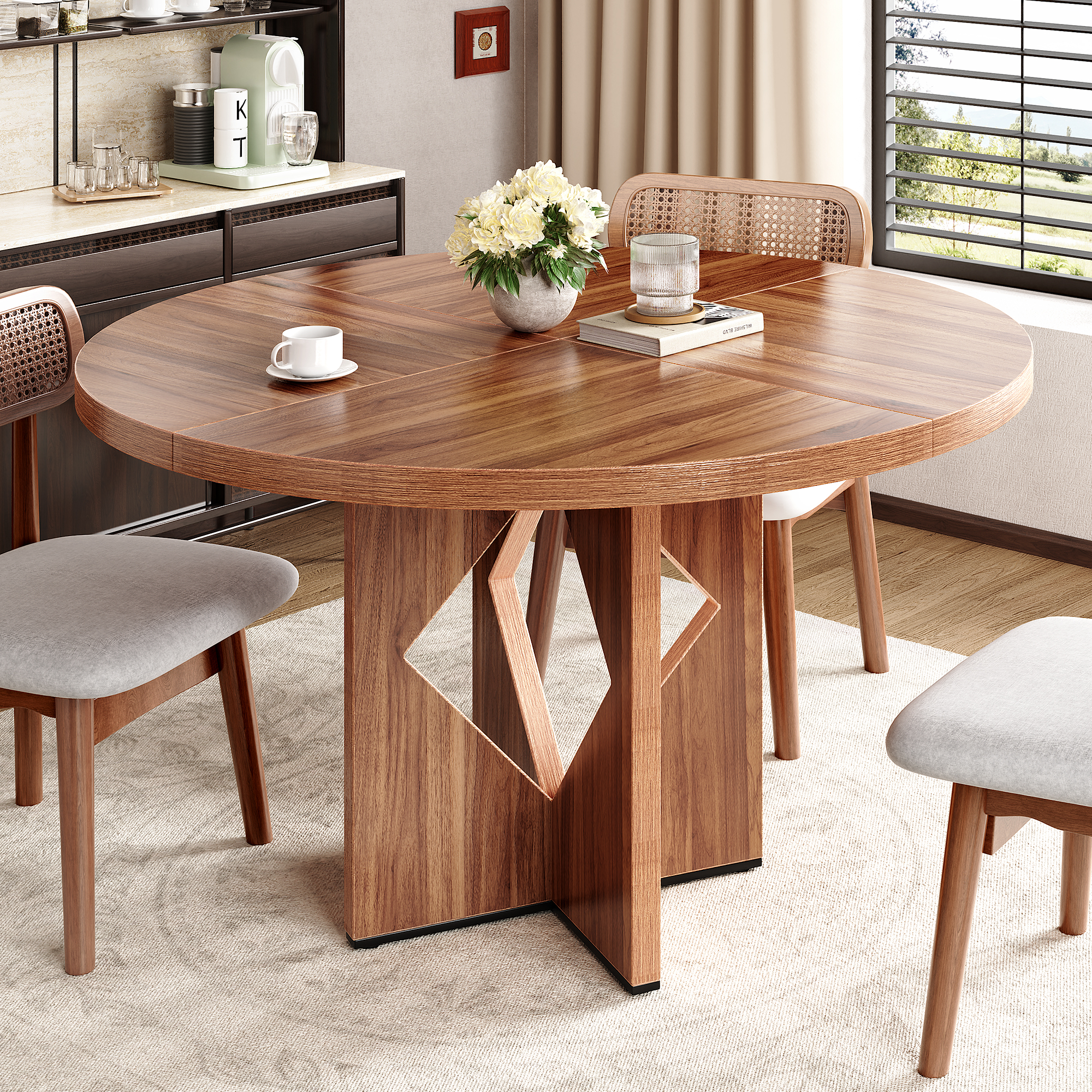 Sailvan Round Dining Table for 4, 47 Inches Farmhouse Dinner Table wit