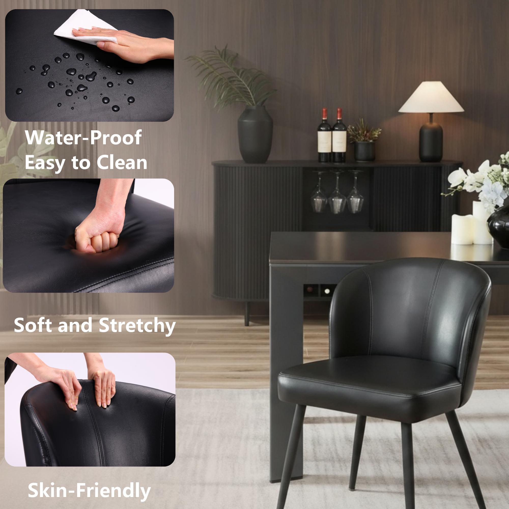 Sailvan Dining Chairs Set, Modern Living Room Chairs, Leather Kitchen Chairs, Mid Century Style Upholstered Chairs for Dining room, With Cushion Seat And Metal Legs, Easy Assembly, Black