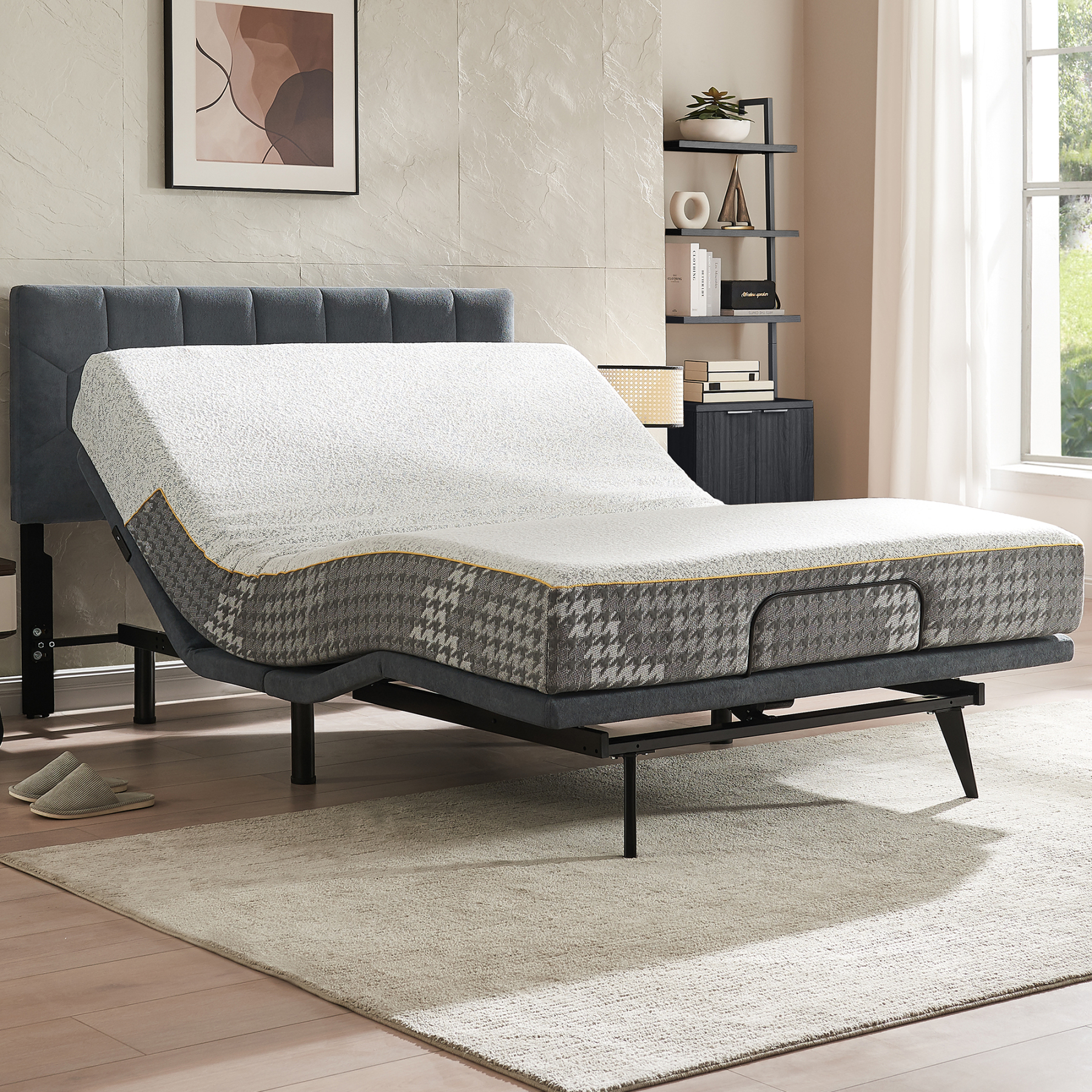 Sailvan Queen Adjustable Bed Frame with Upholstered Headboard, Ergonomic Smart bed frame with Wireless Remote Control & Dual USB Ports, Zero Gravity Independent Head and Foot Incline, Memory Position