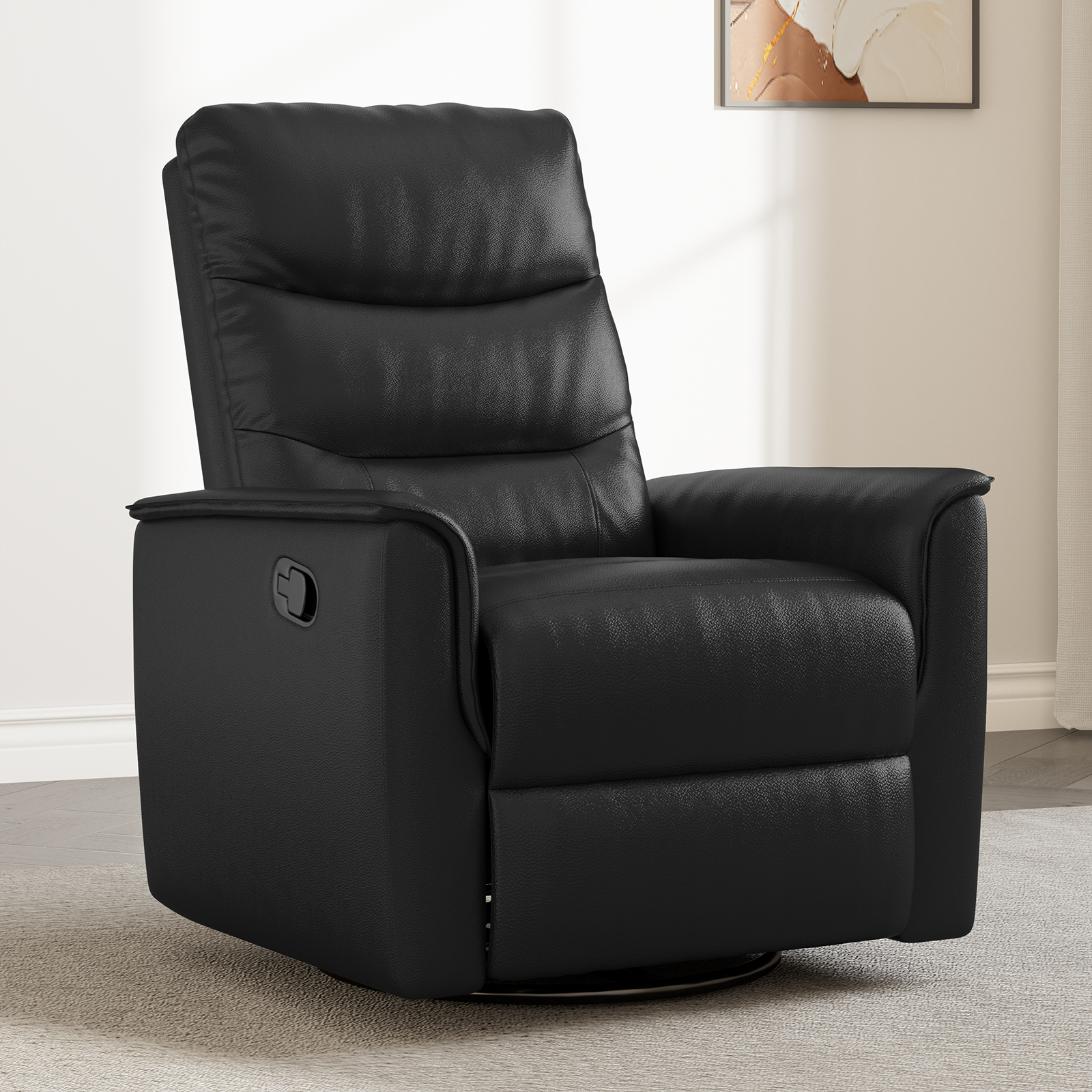 Susalt Recliner Chair for Adults, Rocker Reclining Chair for Nursery, Leather Swivel Sofa with Adjustable Backrest and Footrest, for Small Spaces, Living Room, RV（Light Gray）