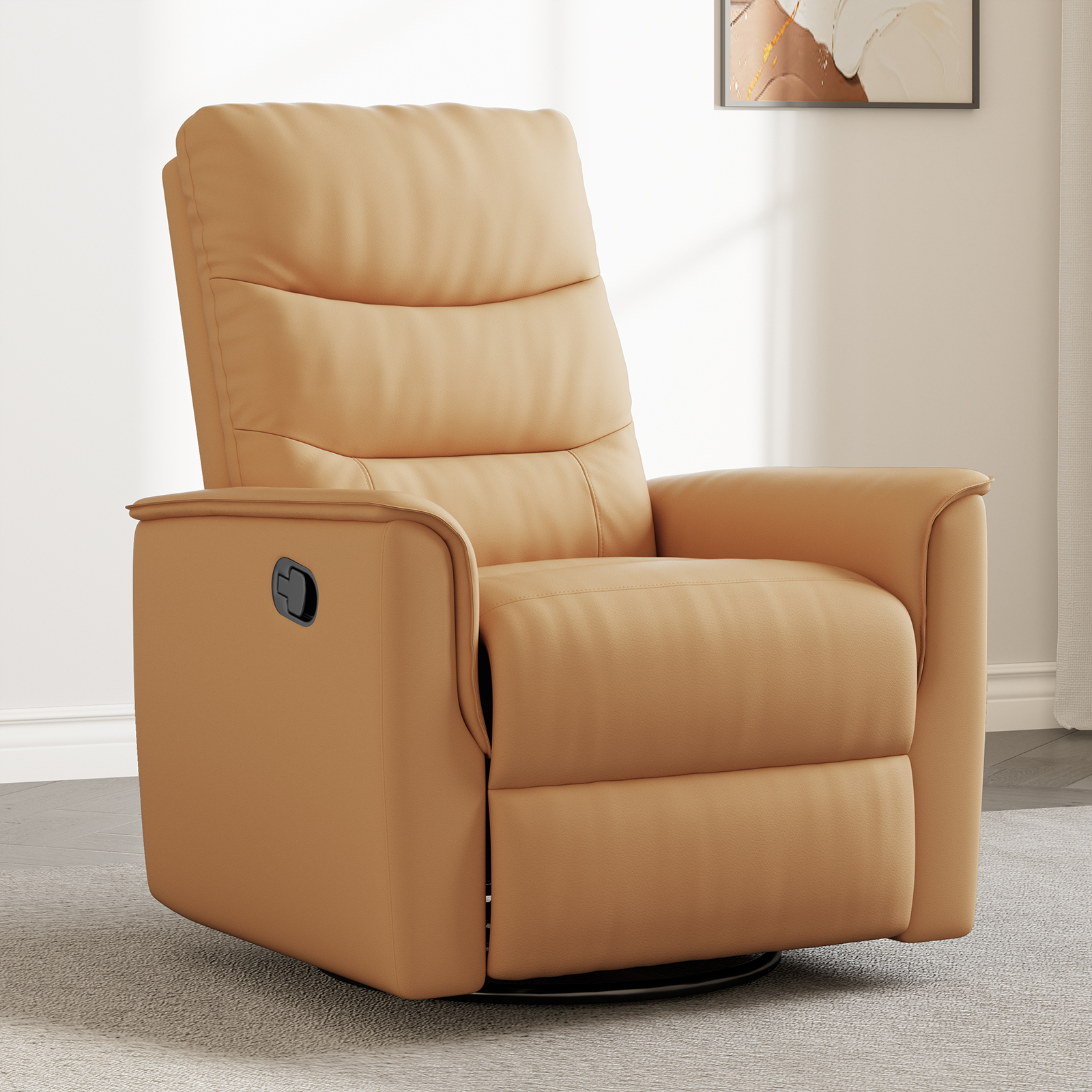 Susalt Recliner Chair for Adults, Rocker Reclining Chair for Nursery, Leather Swivel Sofa with Adjustable Backrest and Footrest, for Small Spaces, Living Room, RV（Light Gray）