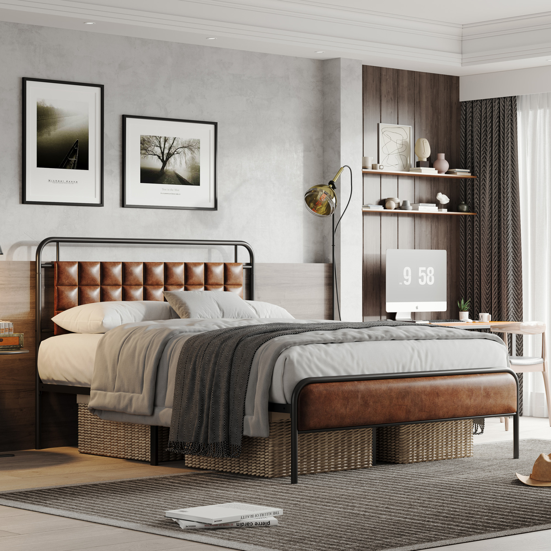 Sailvan Queen Bed Frame, Queen Size Metal Platform Beds with Upholstered Headboard & Footboard, 12" Underbed Storage Space, Heavy Duty, Easy Assembly, Noise-Free