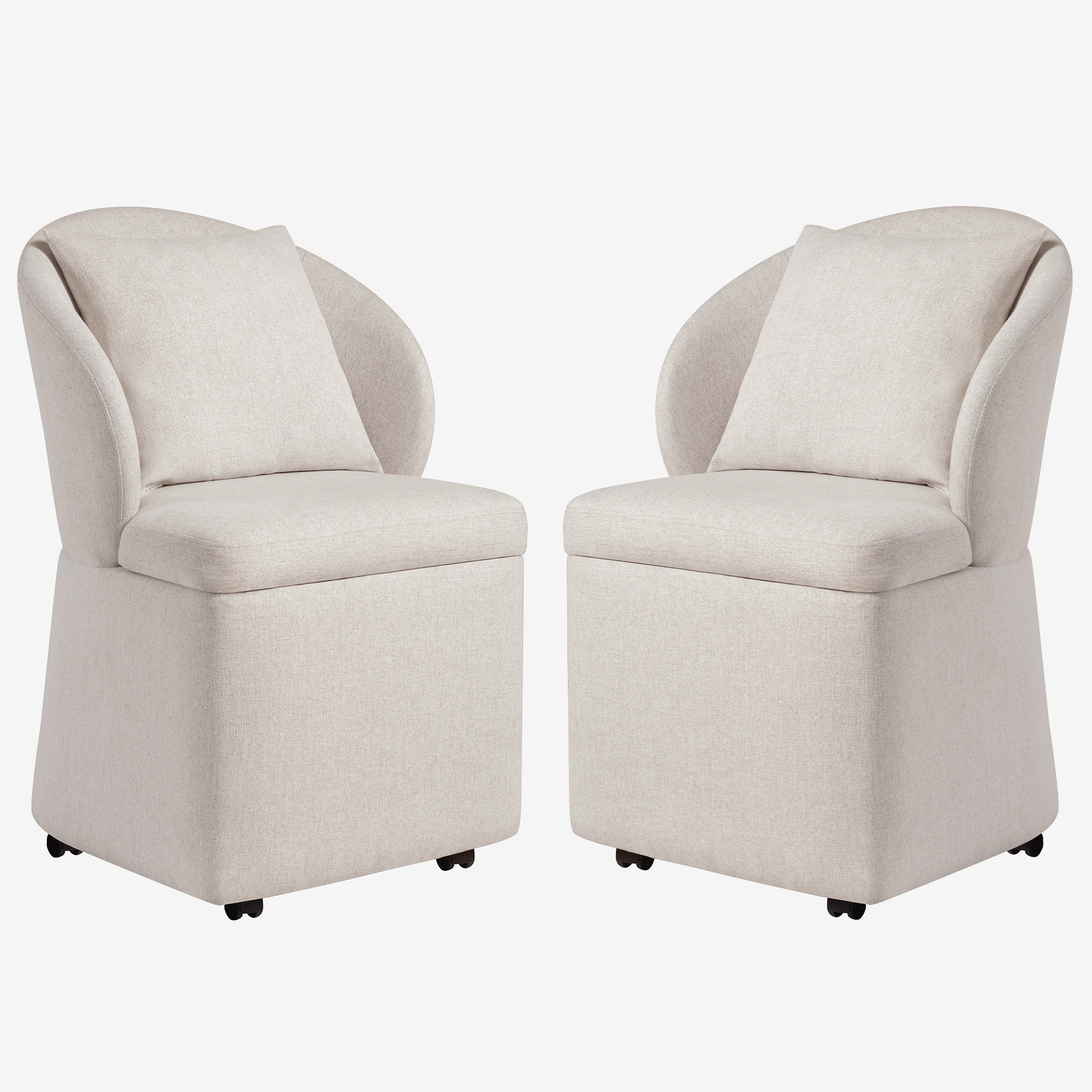 Rolling Dining Chairs with Storage, Accent Chair for Living Room & Dining Room with 4 Wheels, 2 Pcs