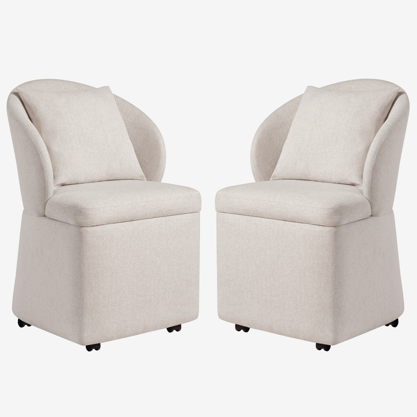 Rolling Dining Chairs with Storage, Accent Chair for Living Room & Dining Room with 4 Wheels, 2 Pcs