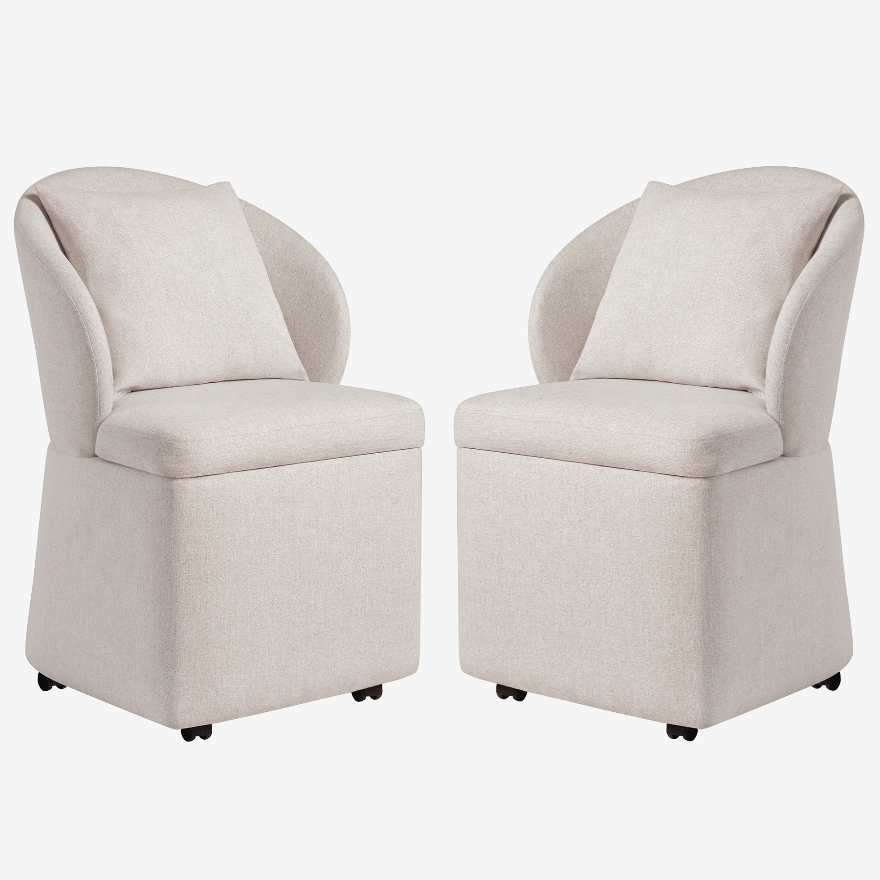 Rolling Dining Chairs with Storage, Accent Chair for Living Room & Dining Room with 4 Wheels, 2 Pcs