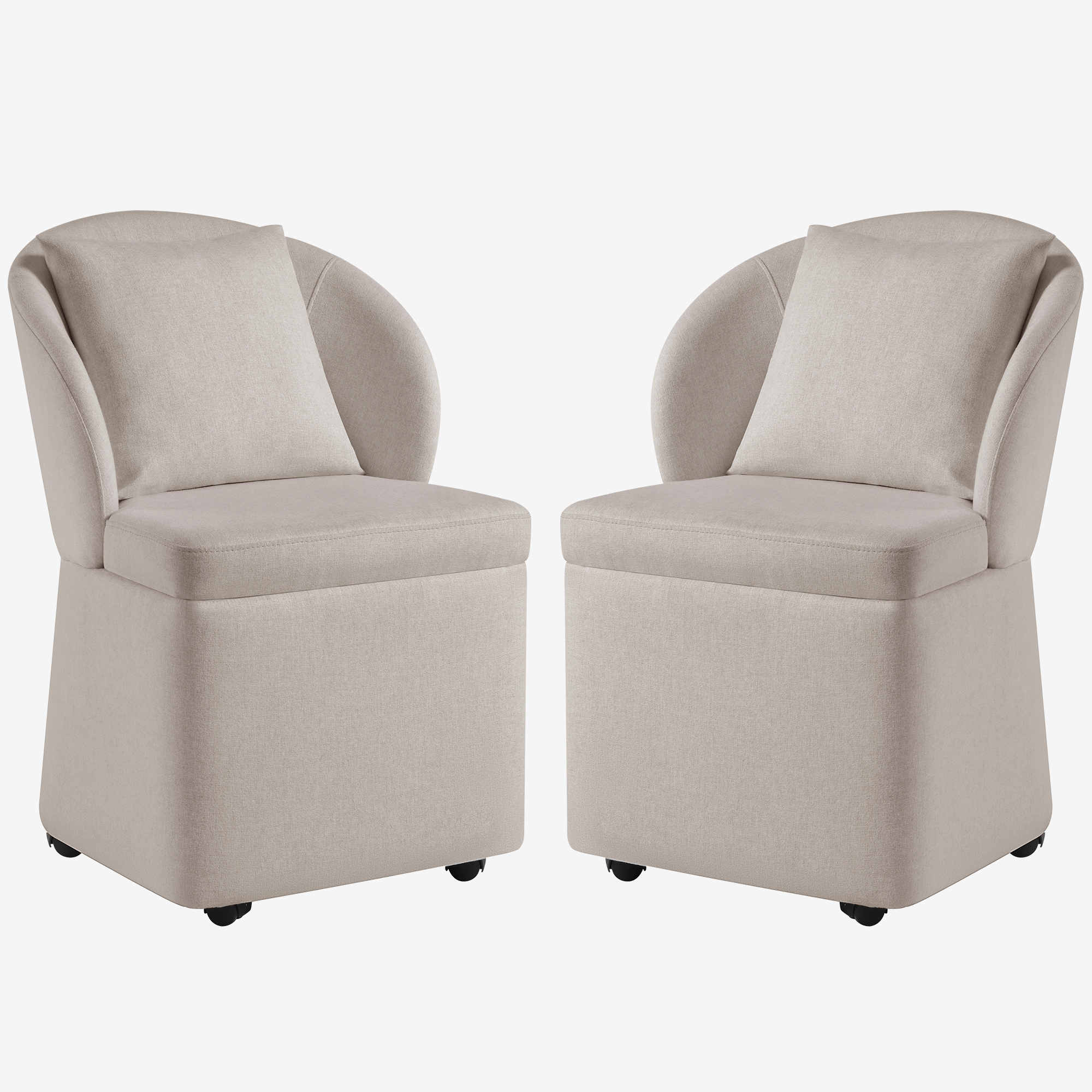 Rolling Dining Chairs with Storage, Accent Chair for Living Room & Dining Room with 4 Wheels, 2 Pcs