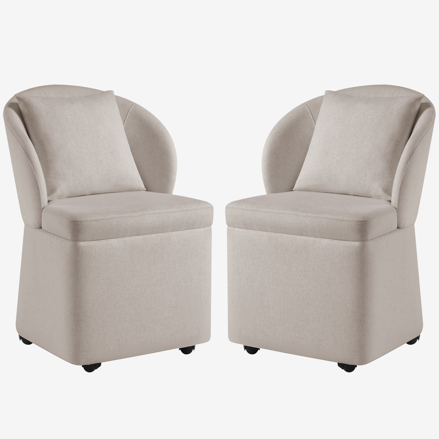 Rolling Dining Chairs with Storage, Accent Chair for Living Room & Dining Room with 4 Wheels, 2 Pcs