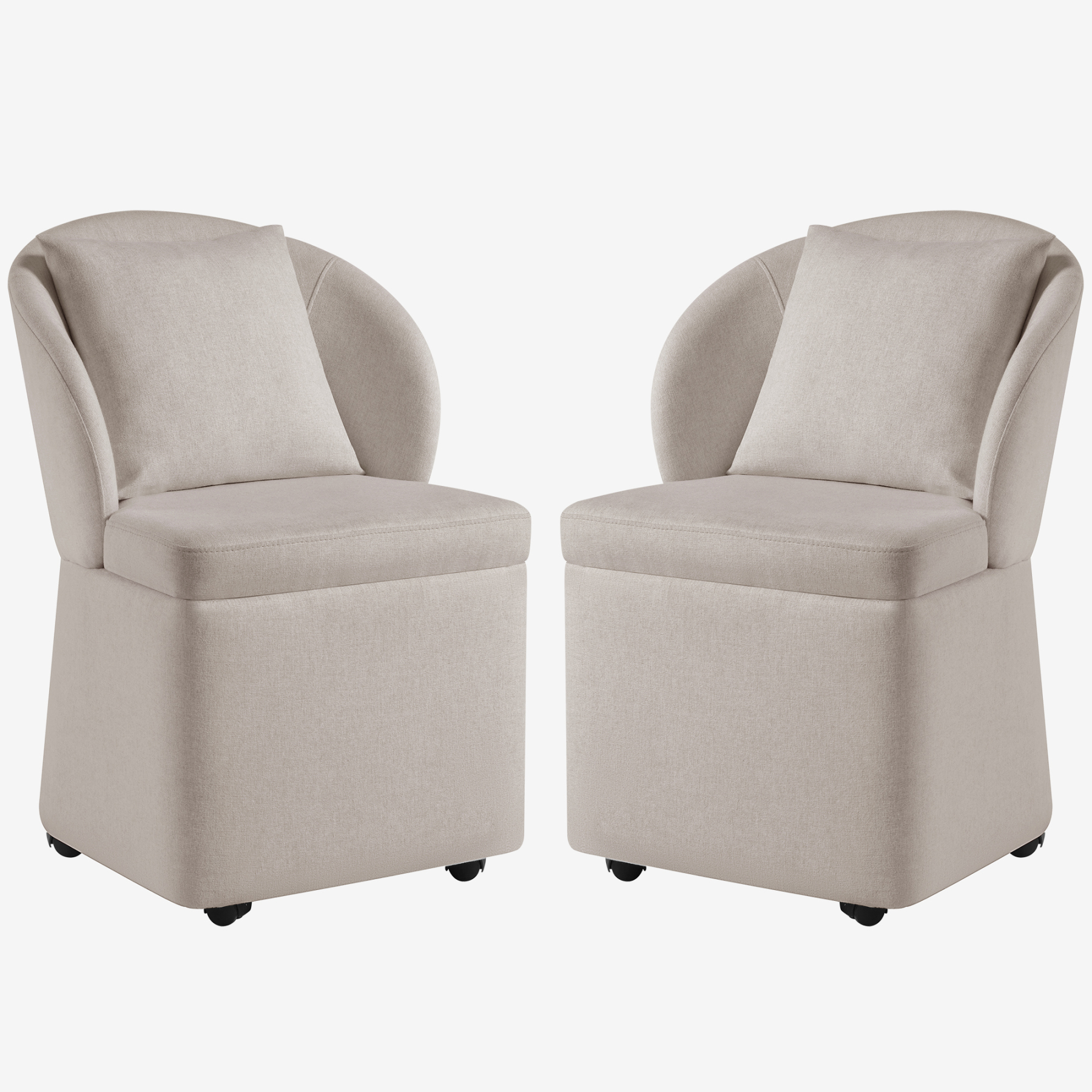 Rolling Dining Chairs with Storage, Accent Chair for Living Room & Dining Room with 4 Wheels, 2 Pcs